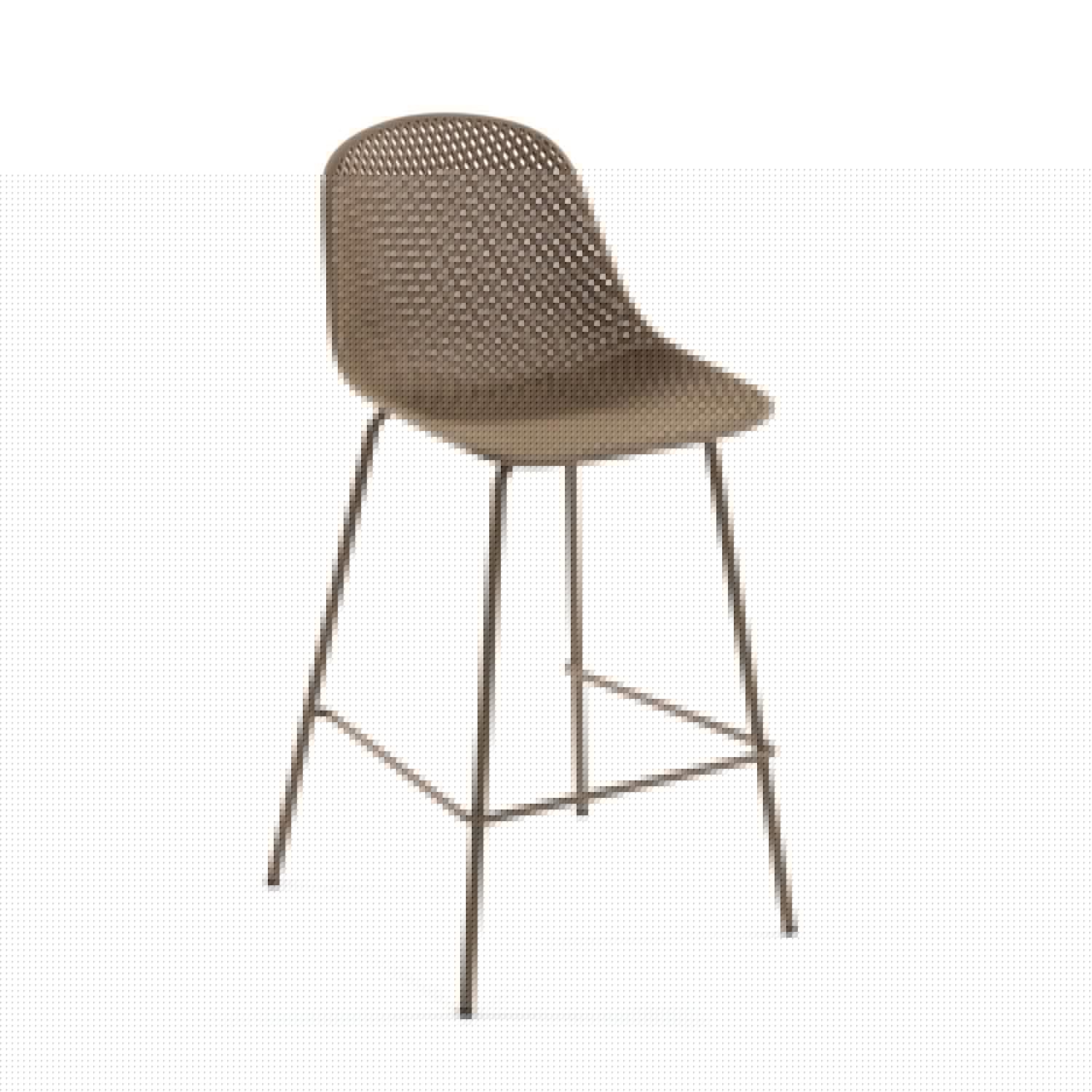 3D-Modell eines eleganten, beigen Quinby Barhockers, 75 cm hoch, aus recycelbarem Polypropylen mit stabilem Stahlrahmen.