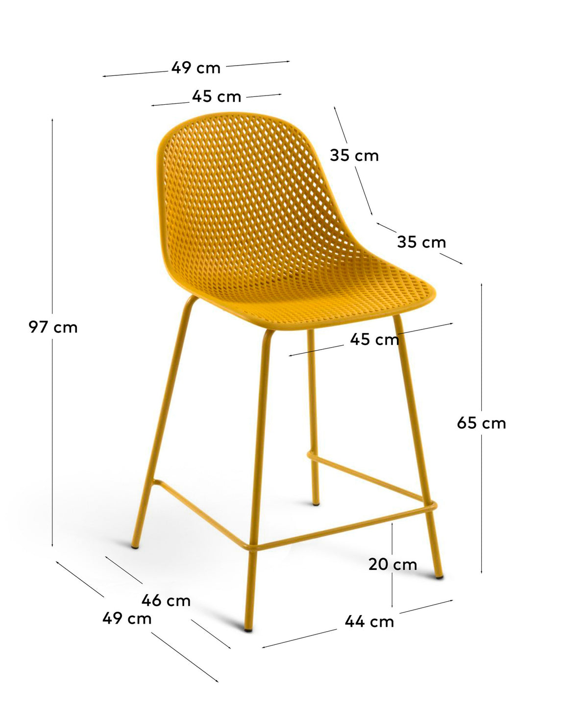 Outdoor Hocker Quinby gelb Höhe 65 cm in Senfgelb präsentiert im Onlineshop von KAQTU Design AG. Outdoor-Barstuhl ist von Kave Home