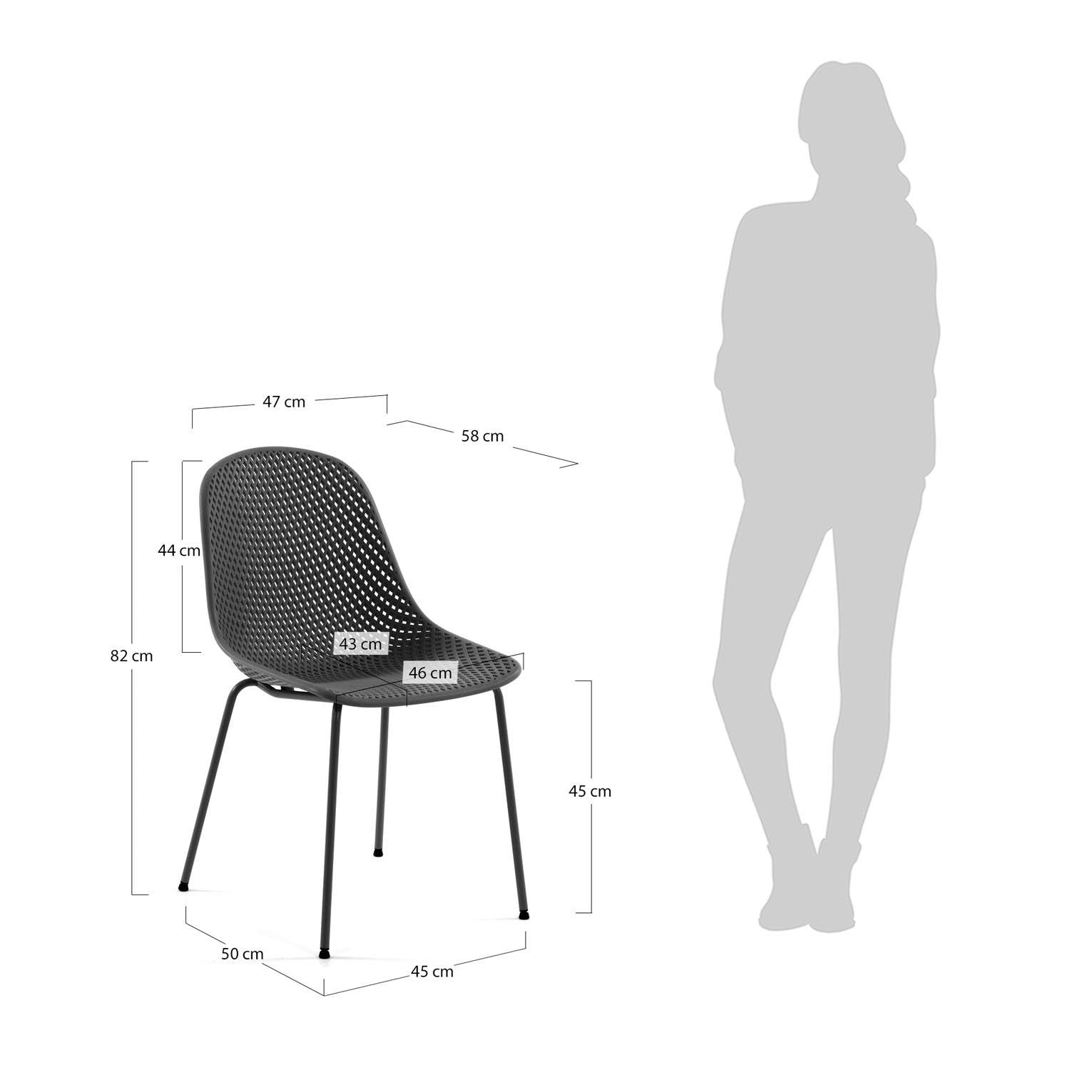Entdecken Sie den stilvollen Outdoor Stuhl Quinby in Grau von Kave Home – ideal für Garten und Balkon, robust und pflegeleicht.