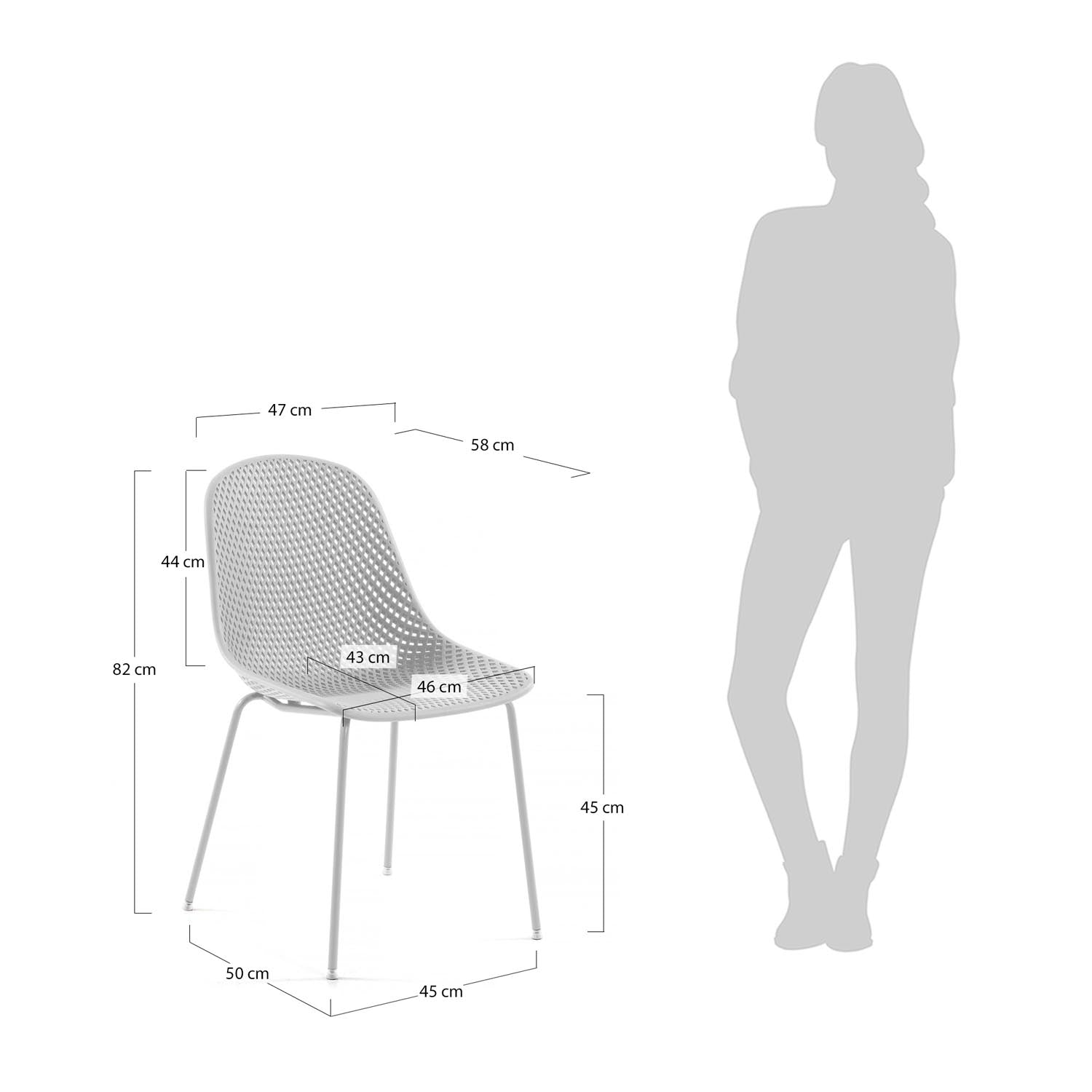 Der weisse Quinby Outdoor Stuhl von Kave Home vereint modernes Design mit langlebigen Materialien, ideal für Garten und Balkon.