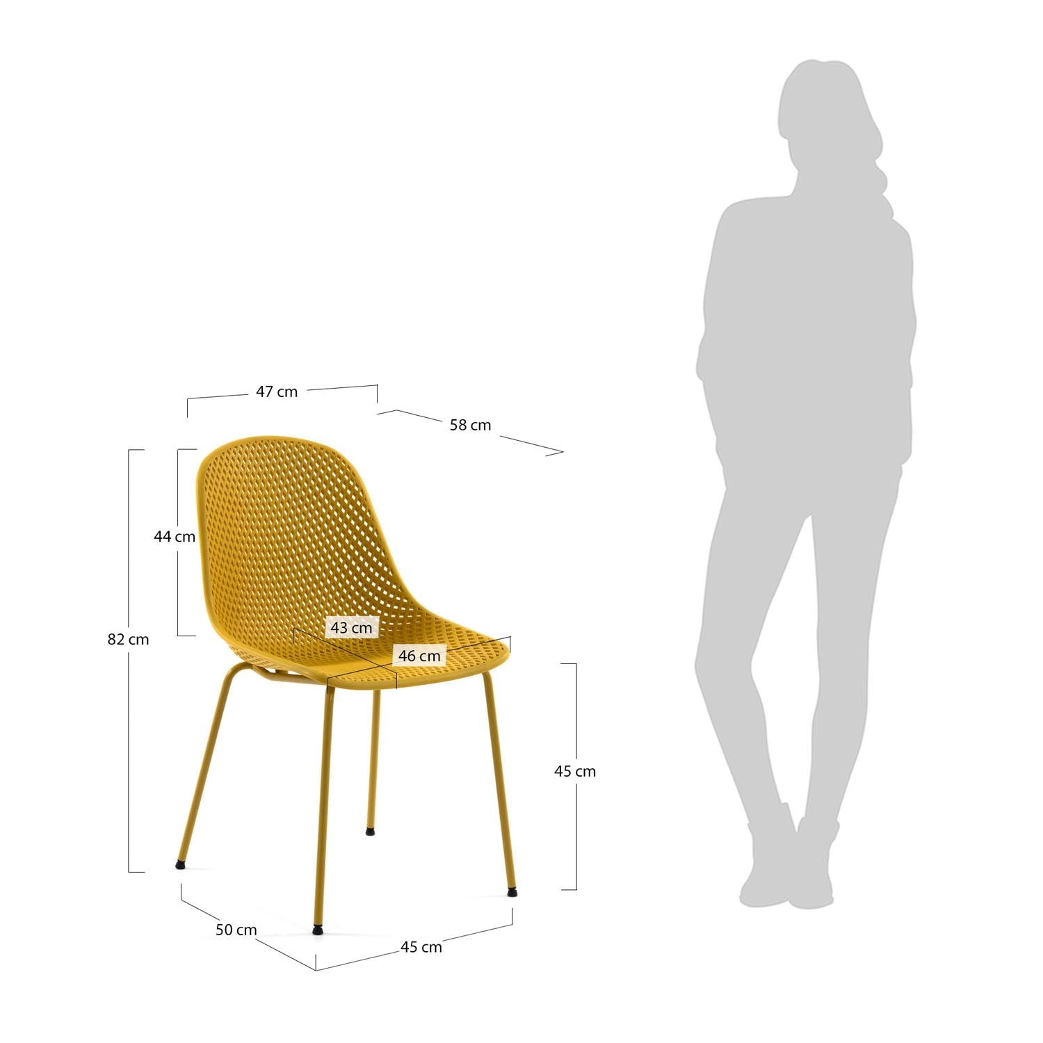 Entdecken Sie den gelben Quinby Outdoor Stuhl von Kave Home: stilvoll, langlebig und perfekt für entspannte Stunden im Freien. Pflegeleicht und vielseitig!