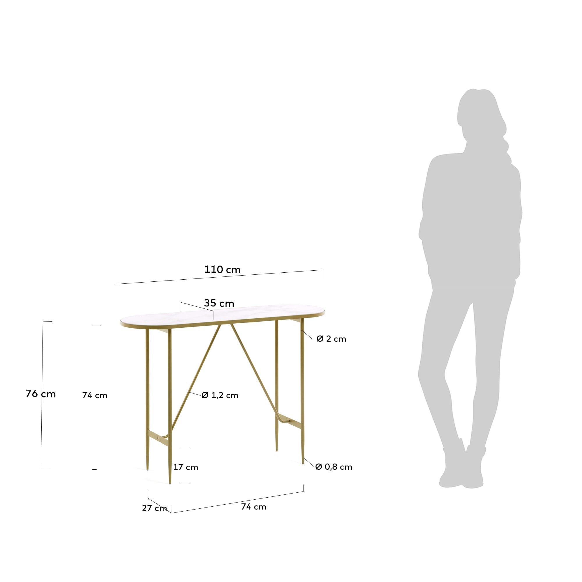 Stilvolle Elisenda Konsole von Kave Home, 110 x 76 cm, mit edlem goldenen Stahlrahmen und eleganter Marmor-Optik. Perfekt für jeden Raum.