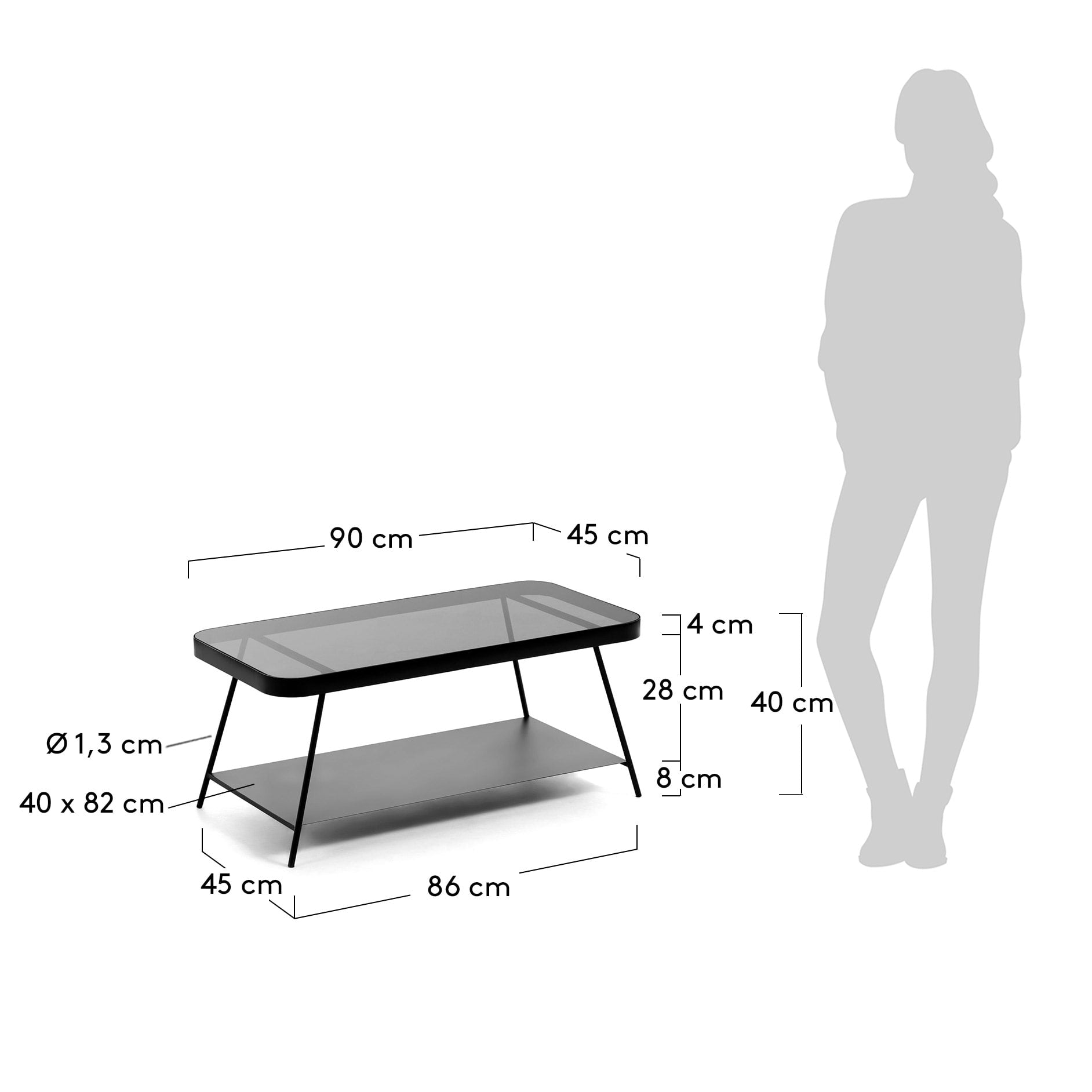 Moderner Couchtisch mit eleganter rauchgrauer Glasoberfläche und robuster Stahlstruktur in Schwarz, ideal für jedes Wohnzimmer.