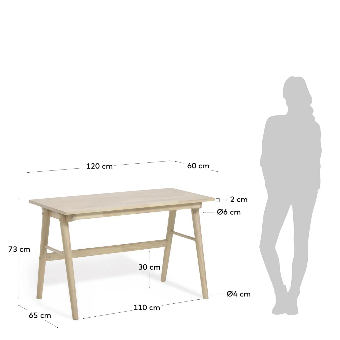 Eleganter Schreibtisch aus nachhaltigem Kautschukholz, 120x60 cm, für stilvolles und umweltbewusstes Arbeiten.