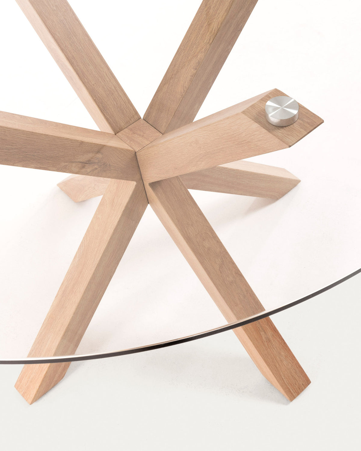 Argo runder Tisch aus Glas und Stahlbeine mit Holzoptik Ø 119 cm in Transparent, Natur präsentiert im Onlineshop von KAQTU Design AG. Esstisch ist von Kave Home