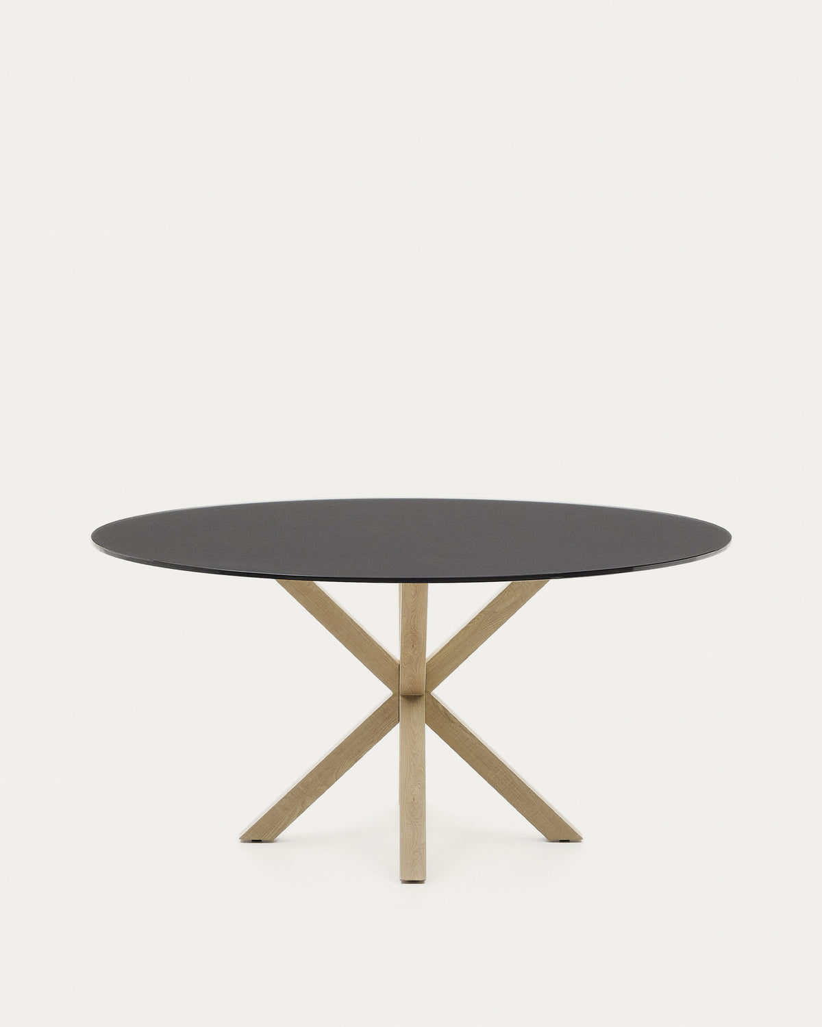 Tisch Argo aus schwarzem Milchglas und Stahlbeinen in Holzoptik Ø 150 cm in Braun, Schwarz präsentiert im Onlineshop von KAQTU Design AG. Esstisch ist von Kave Home