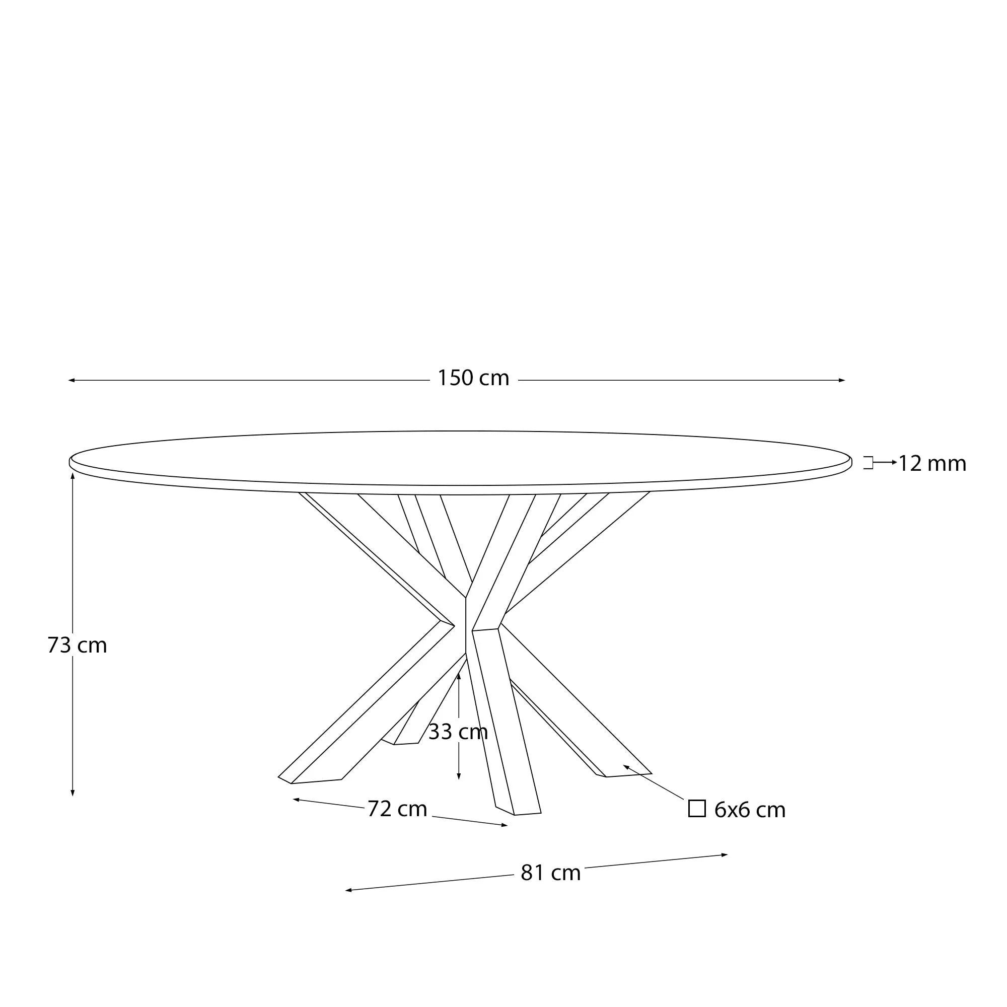Moderner Tisch Argo mit schwarzer Milchglasplatte und stilvollen Stahlbeinen in Holzoptik, Ø 150 cm, ideal für stilvolle Wohnräume.