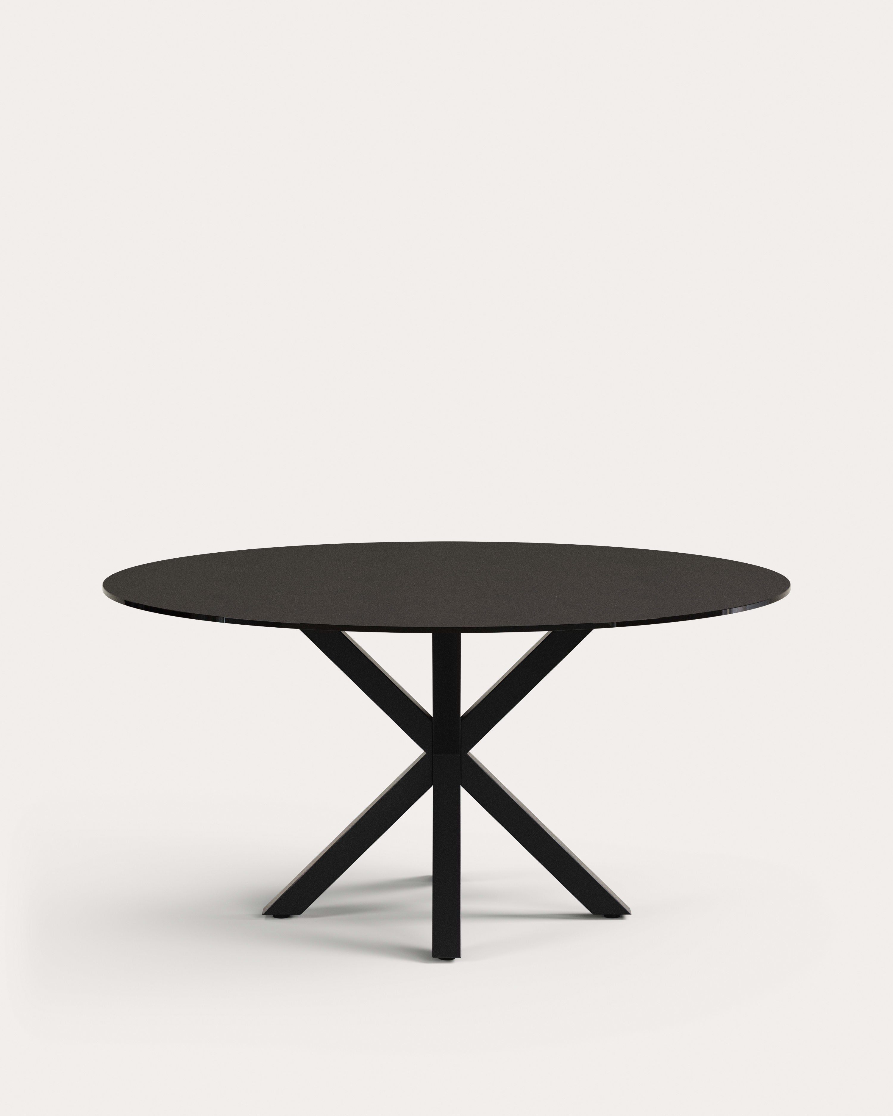 Eleganter Argo Tisch: Schwarzes Glas & Stahl, Ø 150 cm. Modernes Design, robust & stilvoll für Ihr Esszimmer.