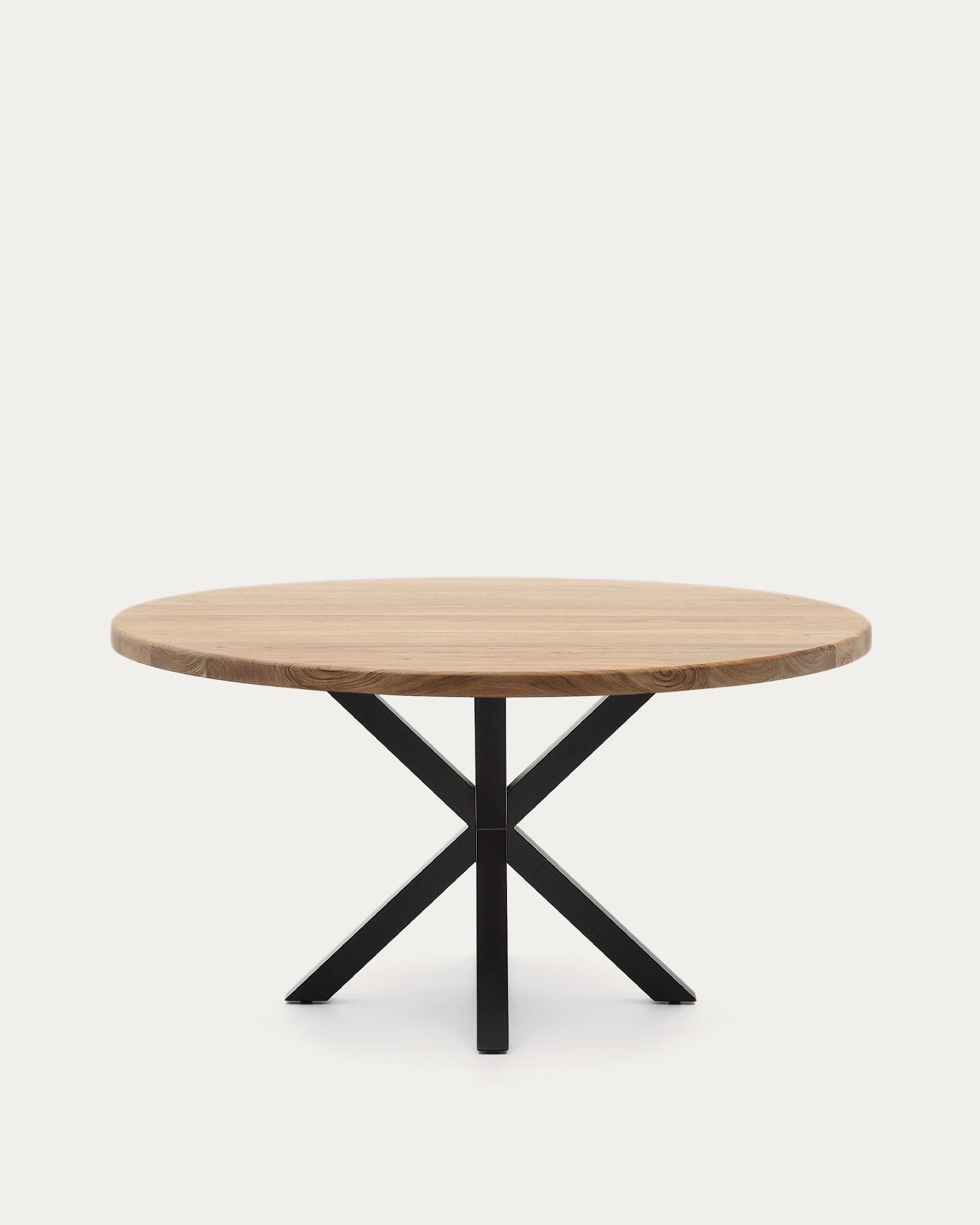 Runder Tisch Argo Ø 150 cm, aus Akazienholz mit schwarzen Stahlbeinen, ideal für stilvolle und moderne Esszimmer.
