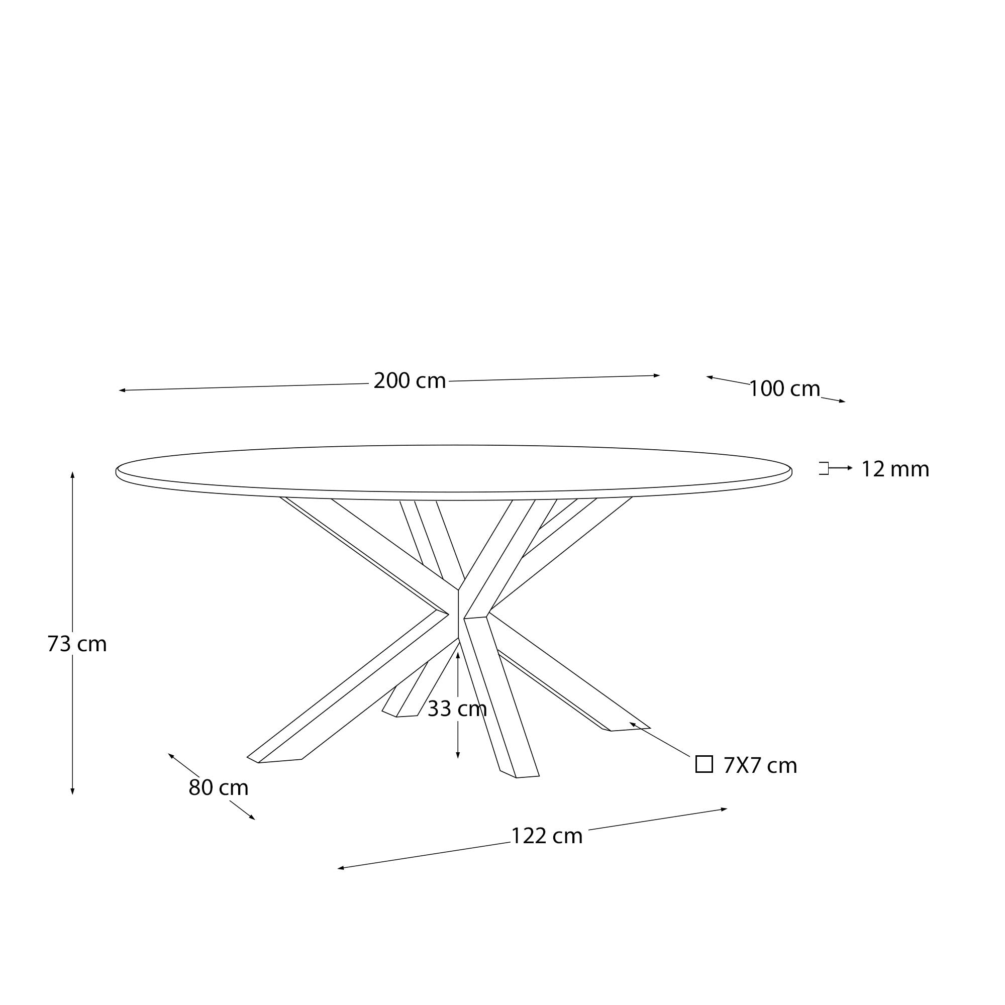 Eleganter ovaler Tisch Argo: Schwarzes Milchglas trifft auf Stahlbeine in Holzoptik, ideal für stilvolle Esszimmer.