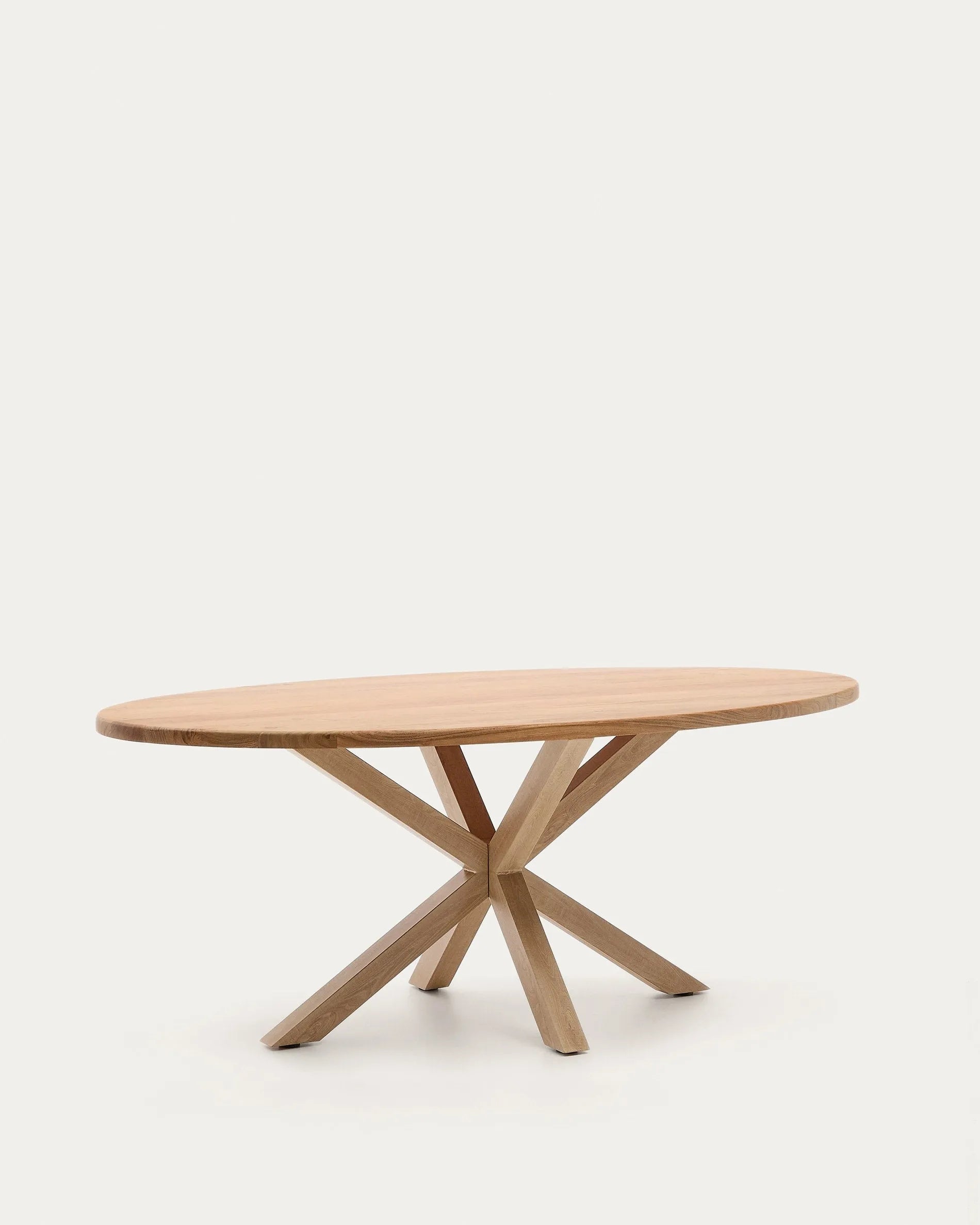 Eleganter ovaler Tisch aus massivem Akazienholz mit stabilen Stahlbeinen in Holzoptik, 200 x 100 cm, von Kave Home.