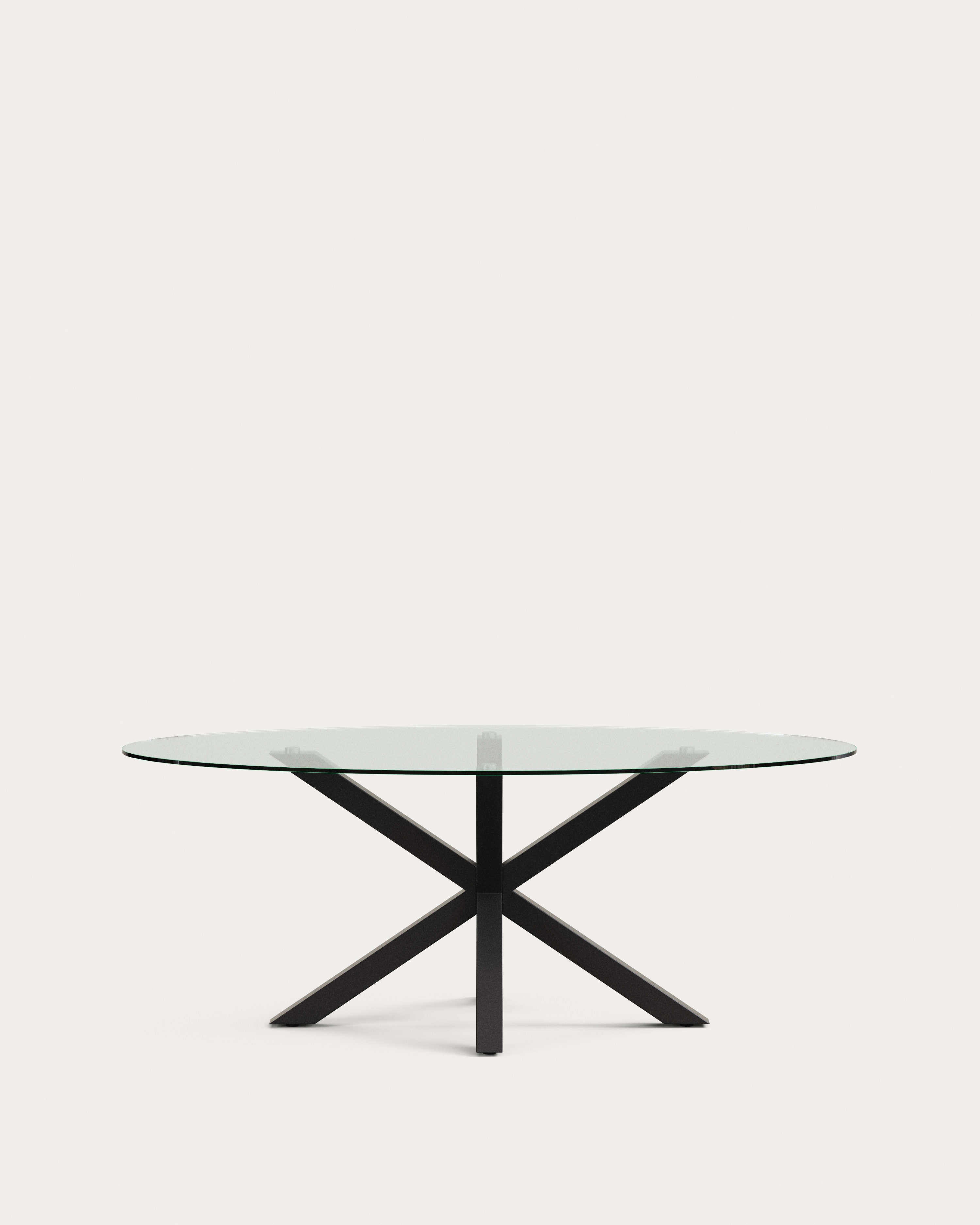 Ovaler Glastisch Argo mit schwarzen Stahlbeinen, Ø 200x100 cm, modernes Design, robust und elegant.