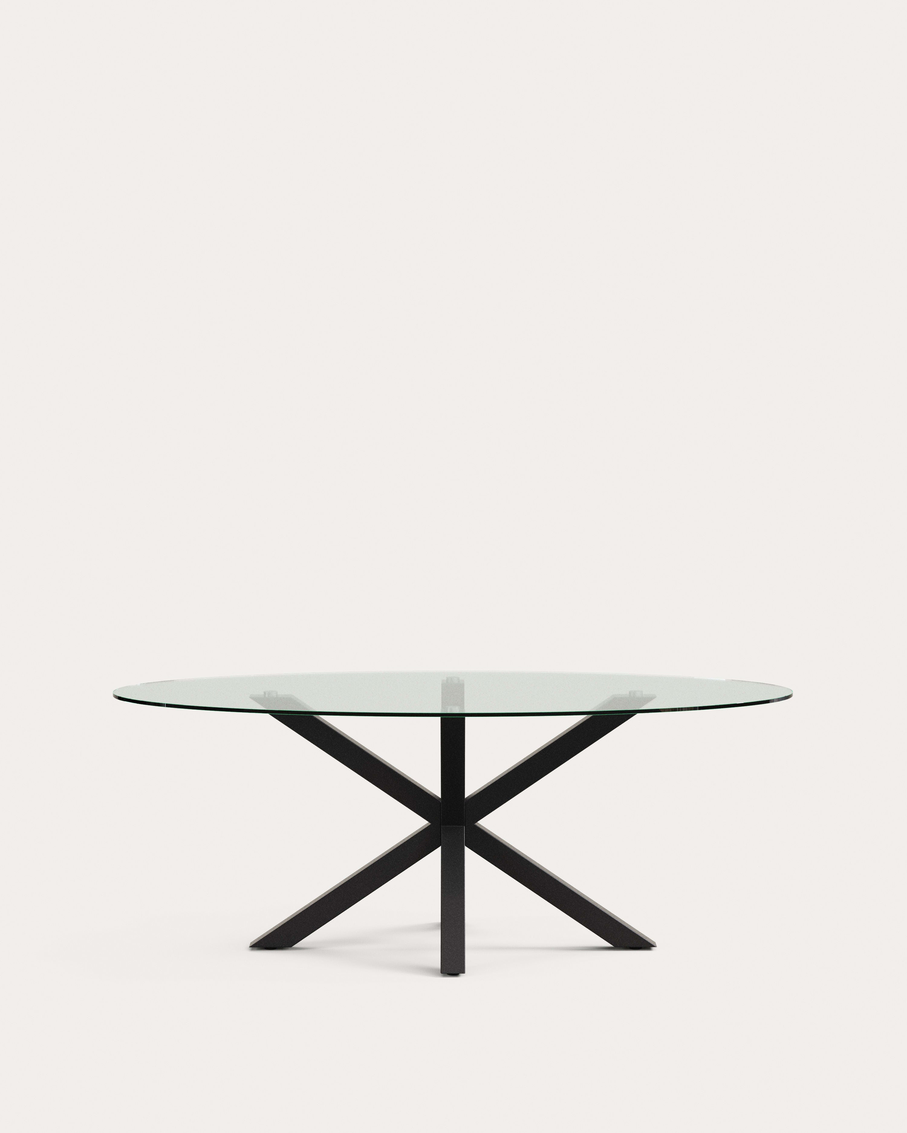 Ovaler Glastisch Argo mit schwarzen Stahlbeinen, Ø 200x100 cm, modernes Design, robust und elegant.