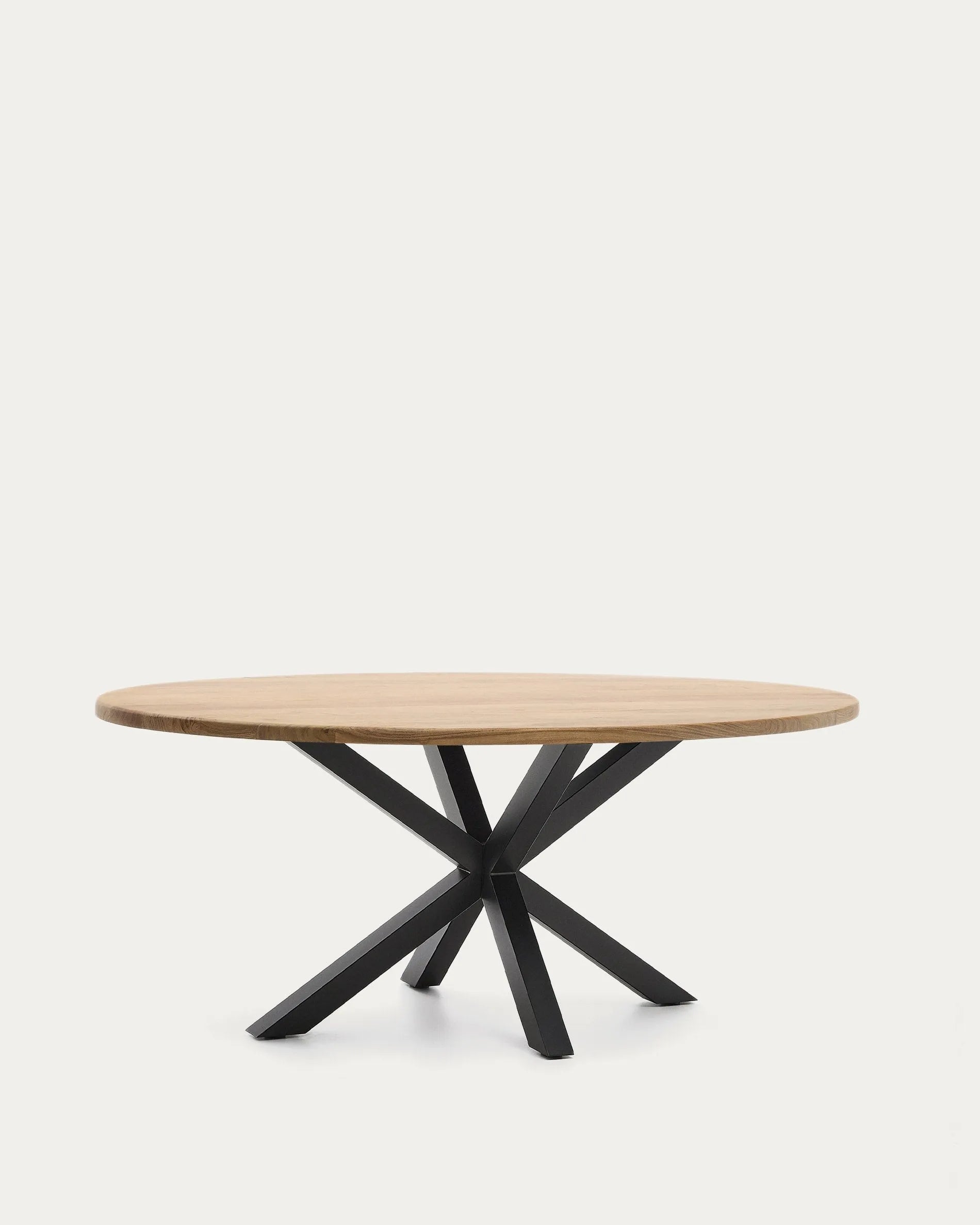Eleganter ovaler Tisch aus massivem Akazienholz mit robusten schwarzen Stahlbeinen, 200x100 cm, ideal für moderne Esszimmer.