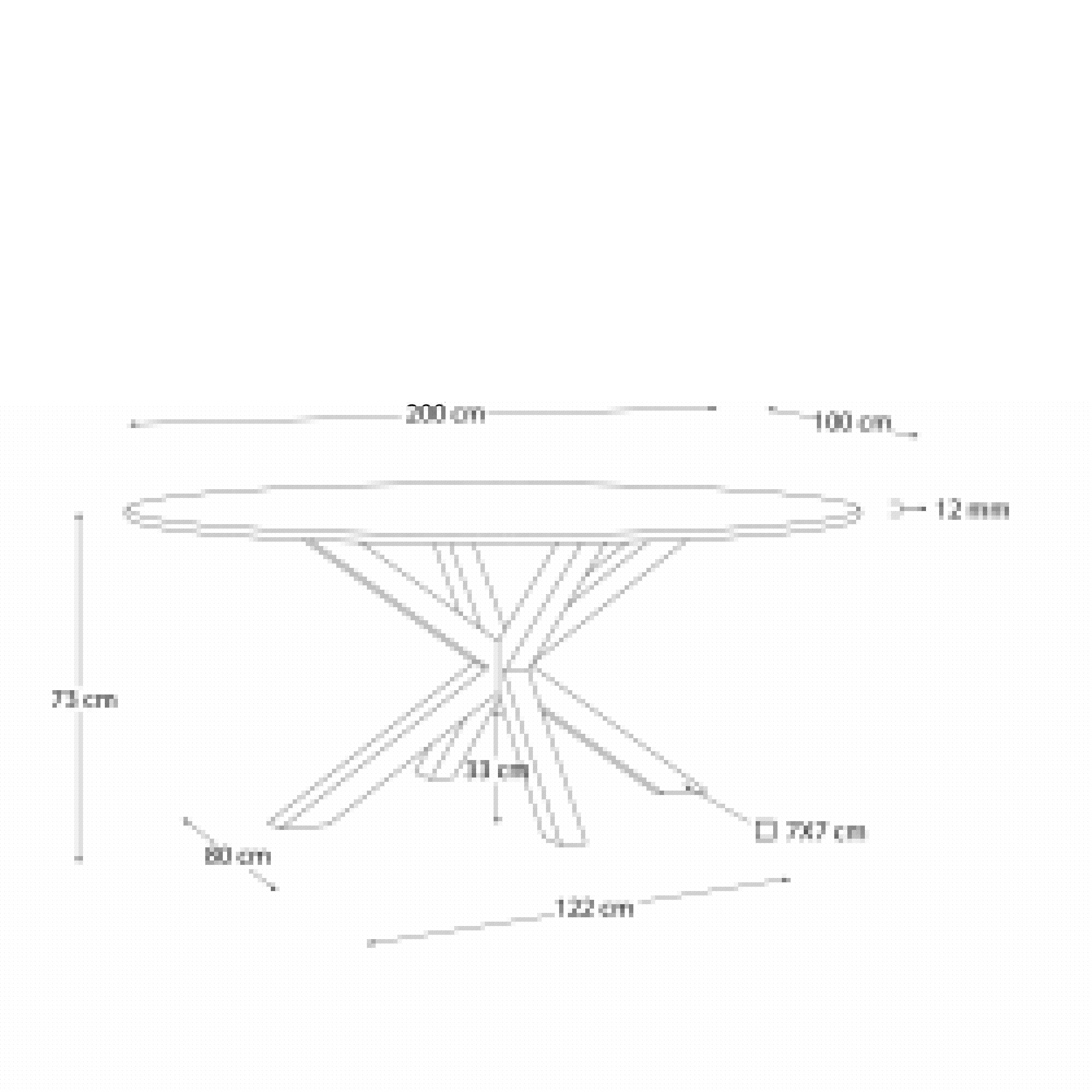 Eleganter ovaler Tisch Argo mit Glasplatte und weißen Stahlbeinen, 200 x 100 cm, ideal für moderne und geschmackvolle Einrichtungen.