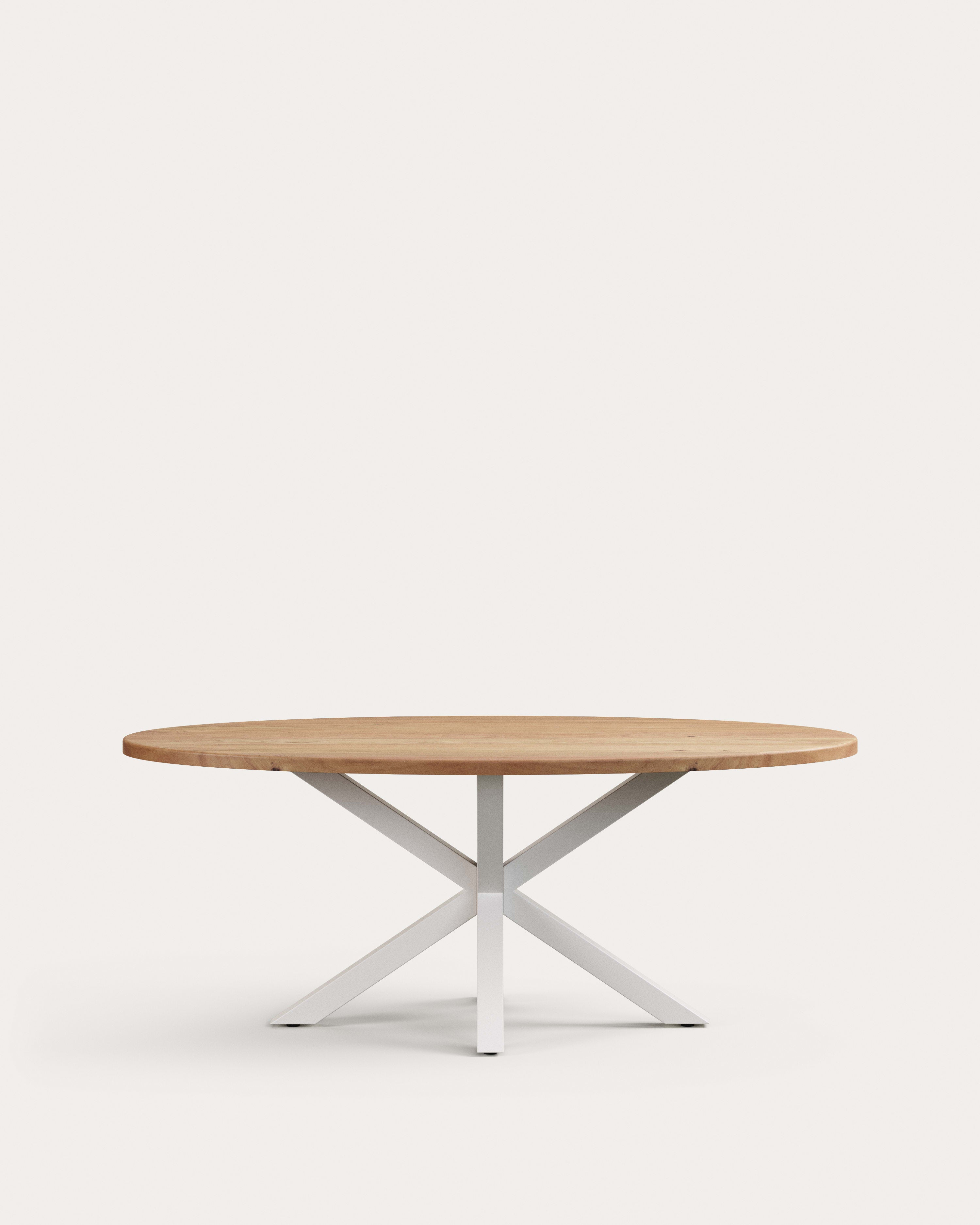 Ovaler Tisch Argo aus Akazienholz, Stahlbeine weiß, 200x100 cm, stilvoll und robust, ideal für gesellige Runden.