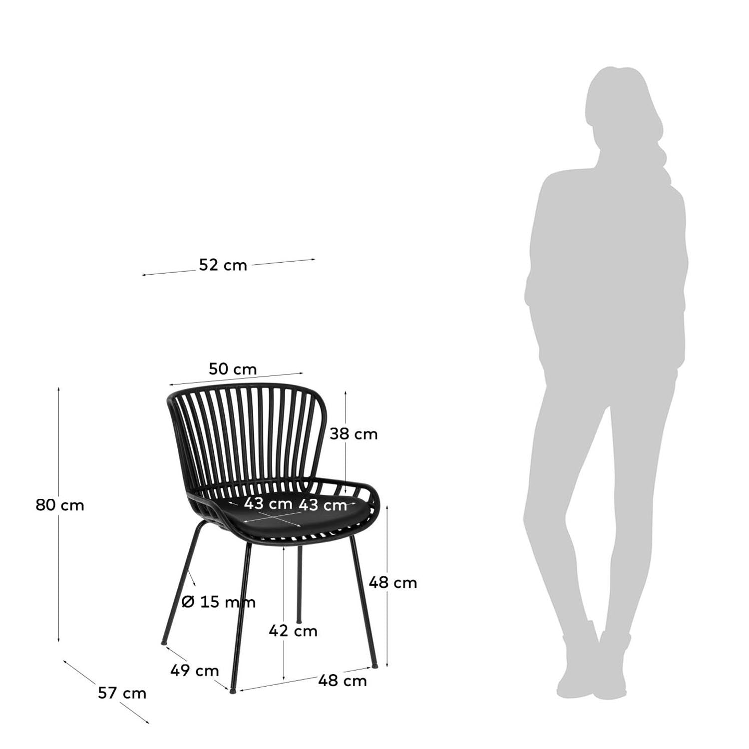 Eleganter Surpik Stuhl von Kave Home mit robusten Stahlbeinen in Schwarz. Pflegeleichte Sitzfläche aus Polypropylen, perfekt für jeden Raum.