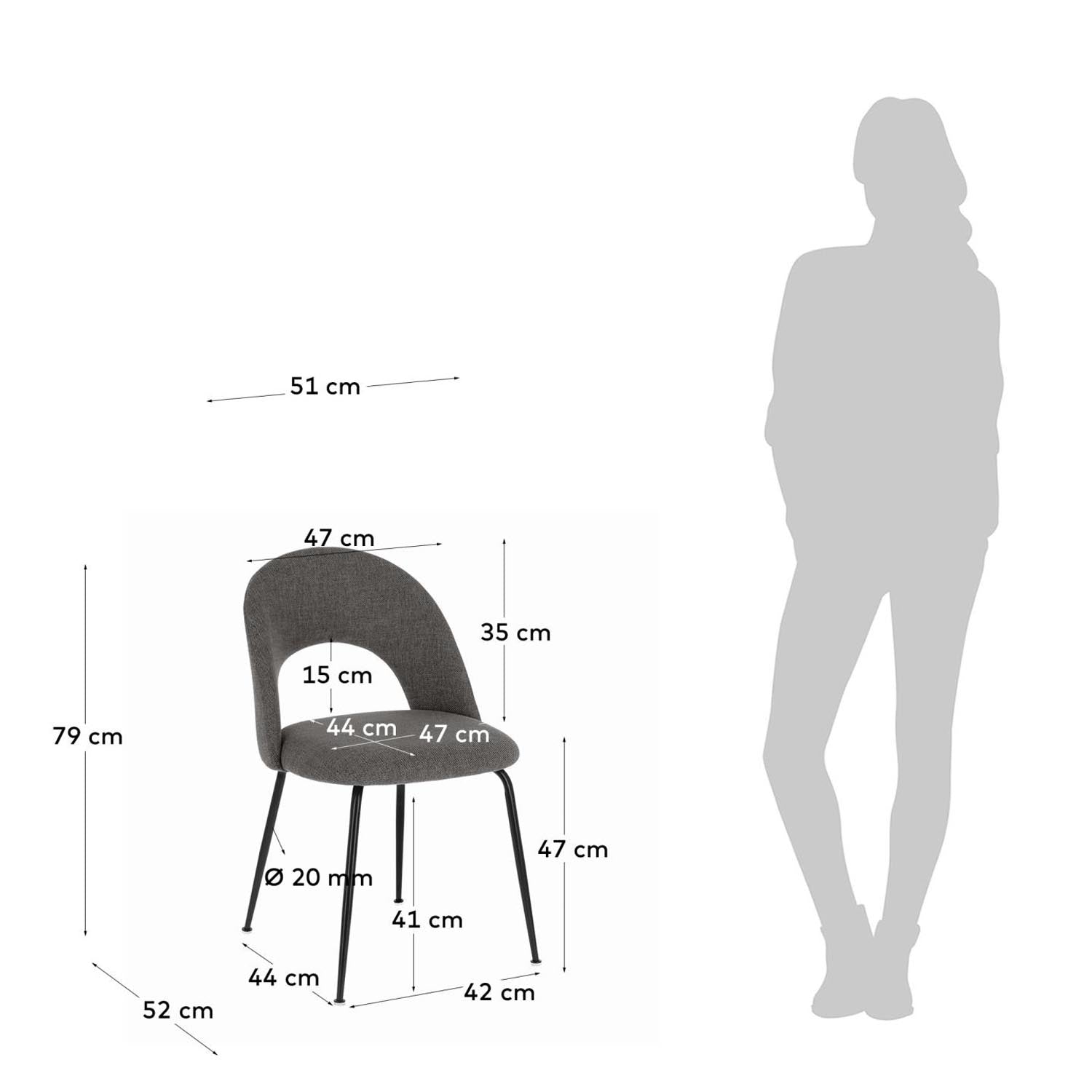 Eleganter Mahalia Stuhl in dunkelgrau mit stabilen Stahlbeinen und schwarzem Finish. Hochwertige Polsterung für besten Sitzkomfort, ideal für jedes Zuhause.