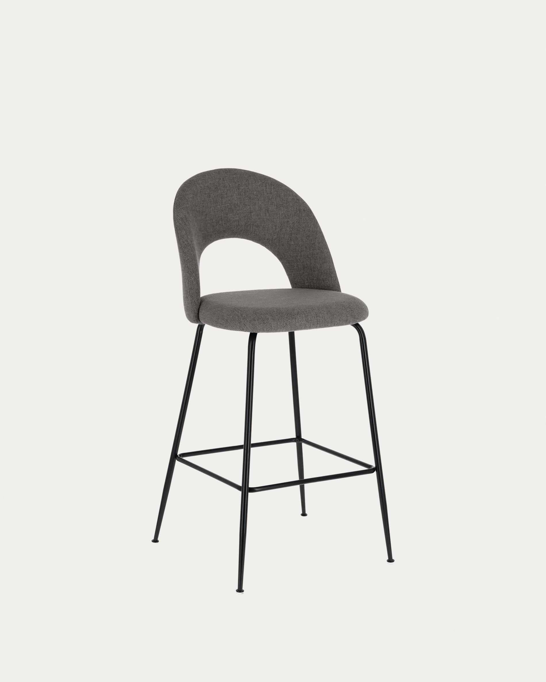 3D-Modell: Mahalia Barhocker, dunkelgrau, Stahl, schwarzes Finish, 63 cm hoch, modernes Design, AR-kompatibel.