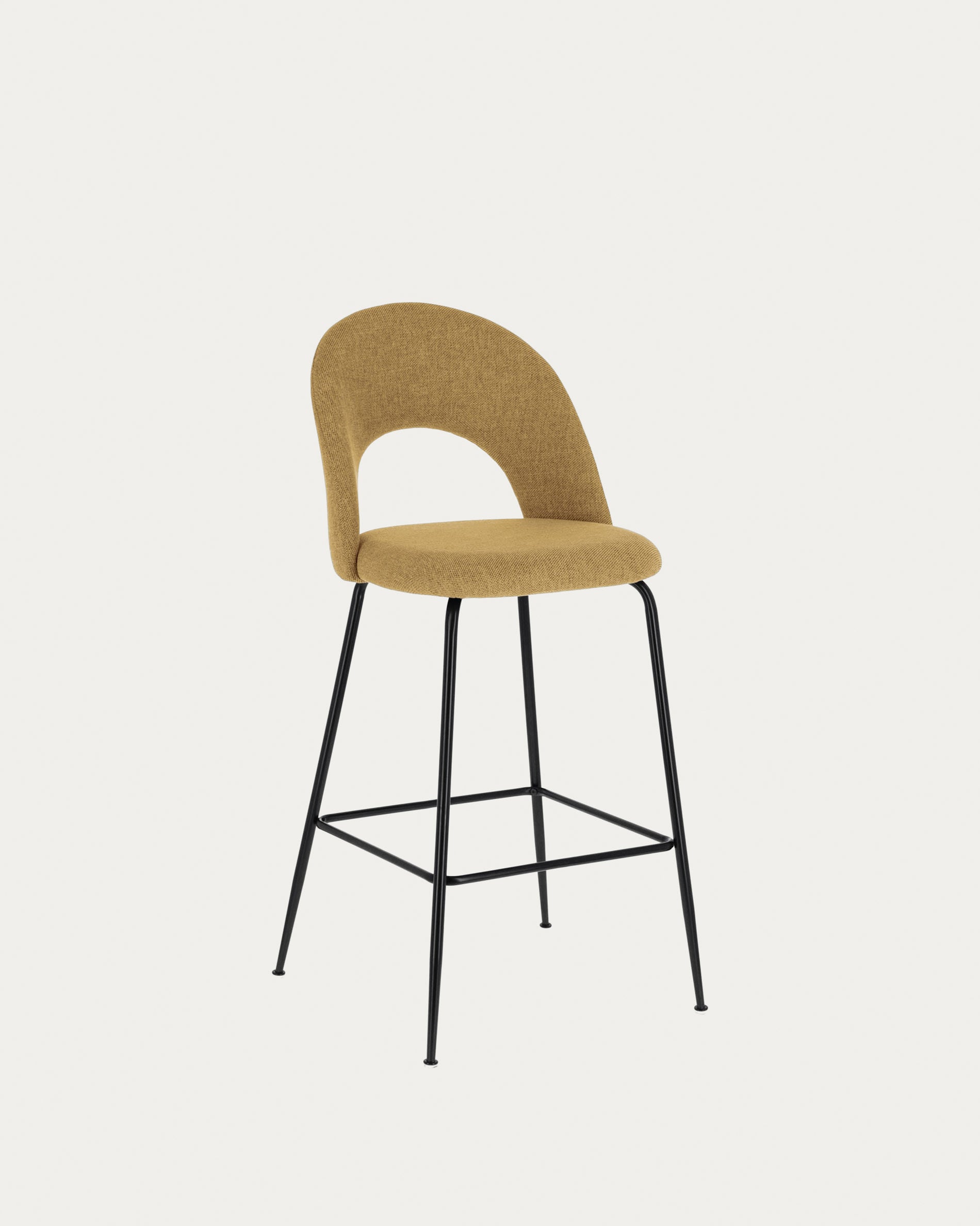 3D-Modell eines senfgelben Mahalia Barhockers, 63 cm hoch, mit schwarzem Stahlrahmen, modern und pflegeleicht.