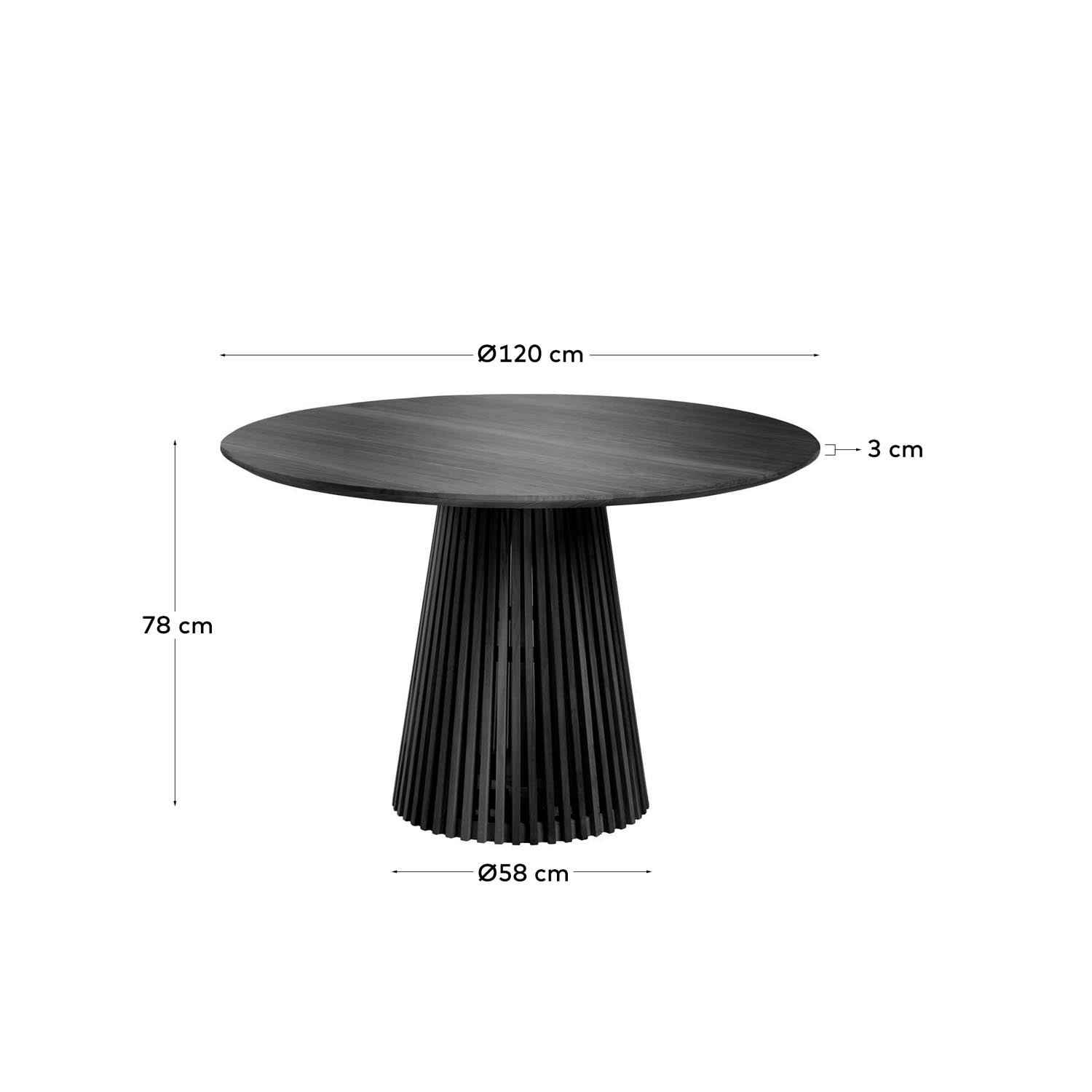 Jeanette runder Tisch aus massivem schwarzem Mindiholz Ø 120 cm in Schwarz präsentiert im Onlineshop von KAQTU Design AG. Gartentisch ist von Kave Home