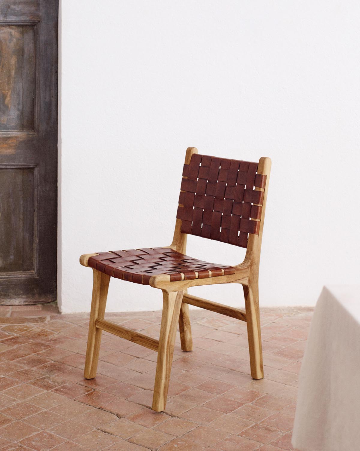 Calixta Stuhl aus Leder und massivem Teak