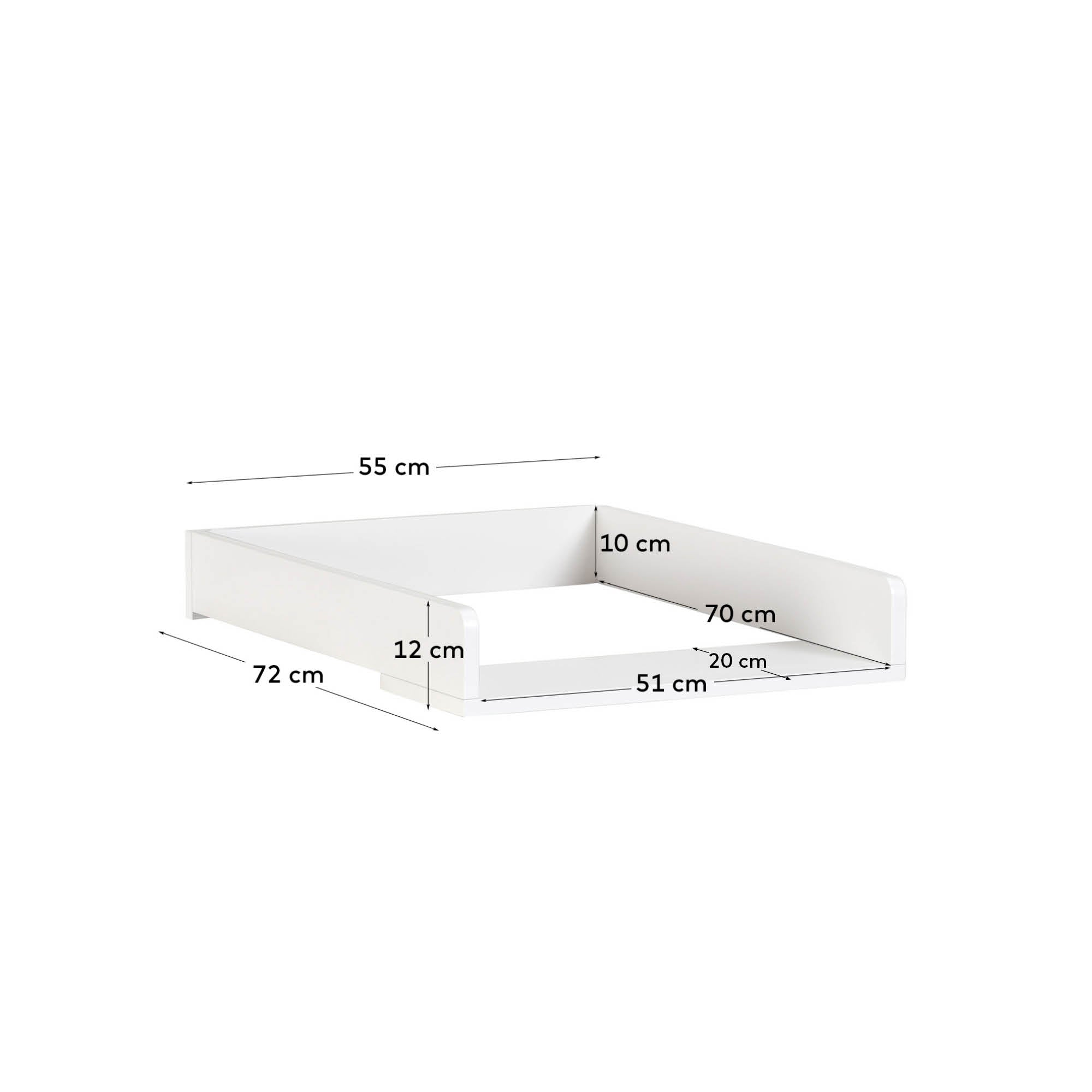 Der Nunila Wickelaufsatz von Kave Home verwandelt Ihre Kommode in einen modernen Wickeltisch. Mit 72 x 55 cm bietet er Komfort und Pflegeleichtigkeit.