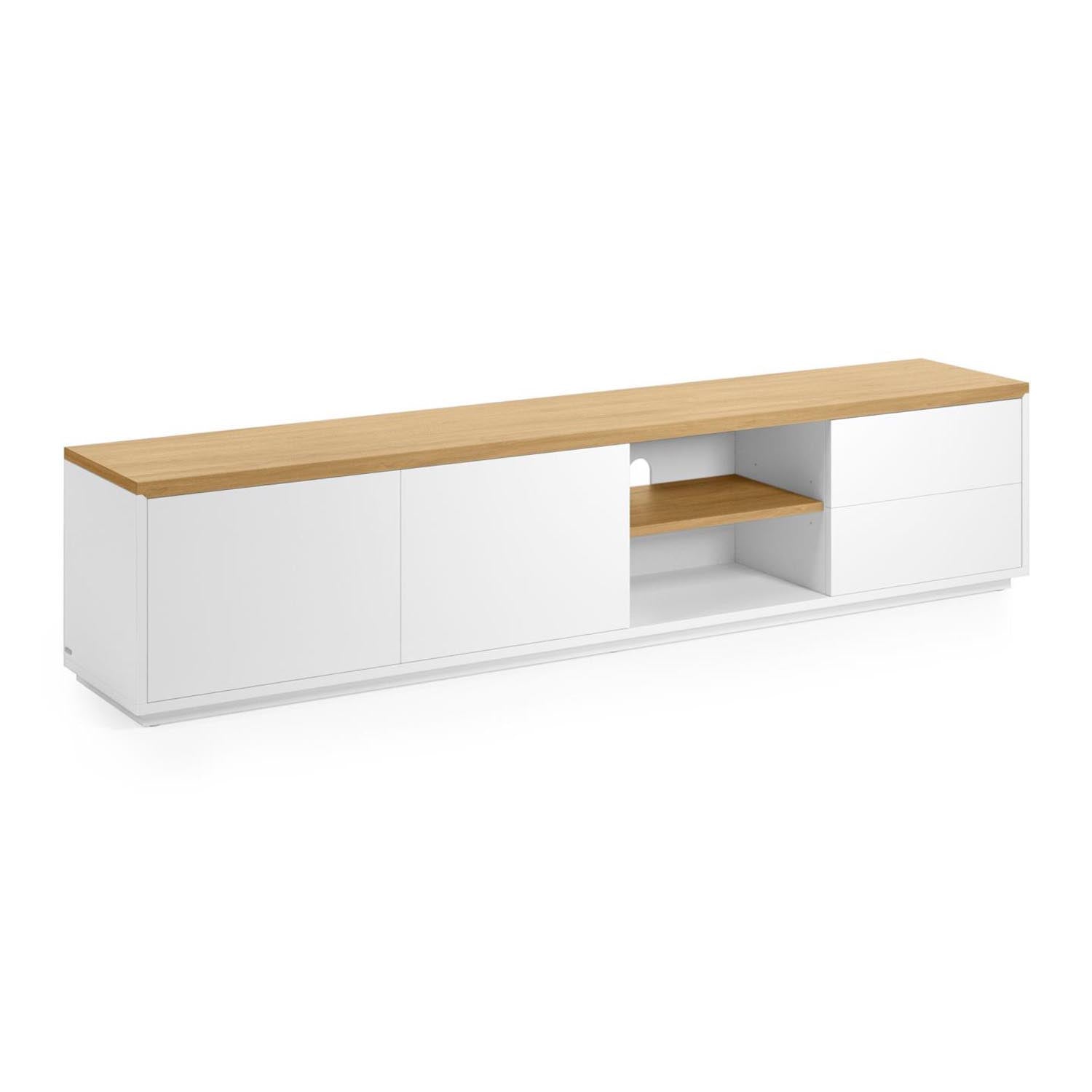 Abilen TV-Schrank 2 Türen 2 Schubladen Eichenfurnier weiße Lackierung 200 x 44 cm FSC 100% in Weiß, Natur präsentiert im Onlineshop von KAQTU Design AG. Sideboard ist von Kave Home