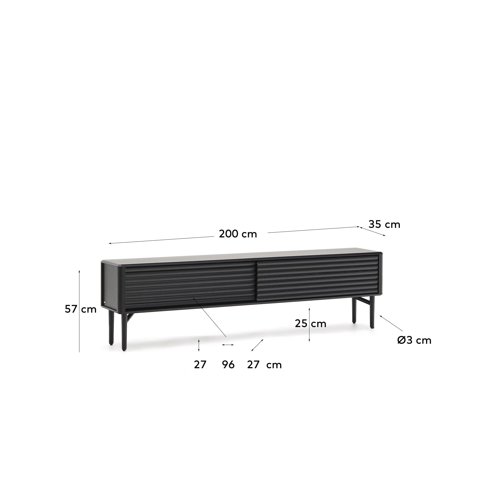 Entdecken Sie das TV-Möbel Lenon: 200x57 cm, aus robustem Massivholz und edlem Eichenfurnier. Stilvolles Design trifft auf nachhaltige Qualität.