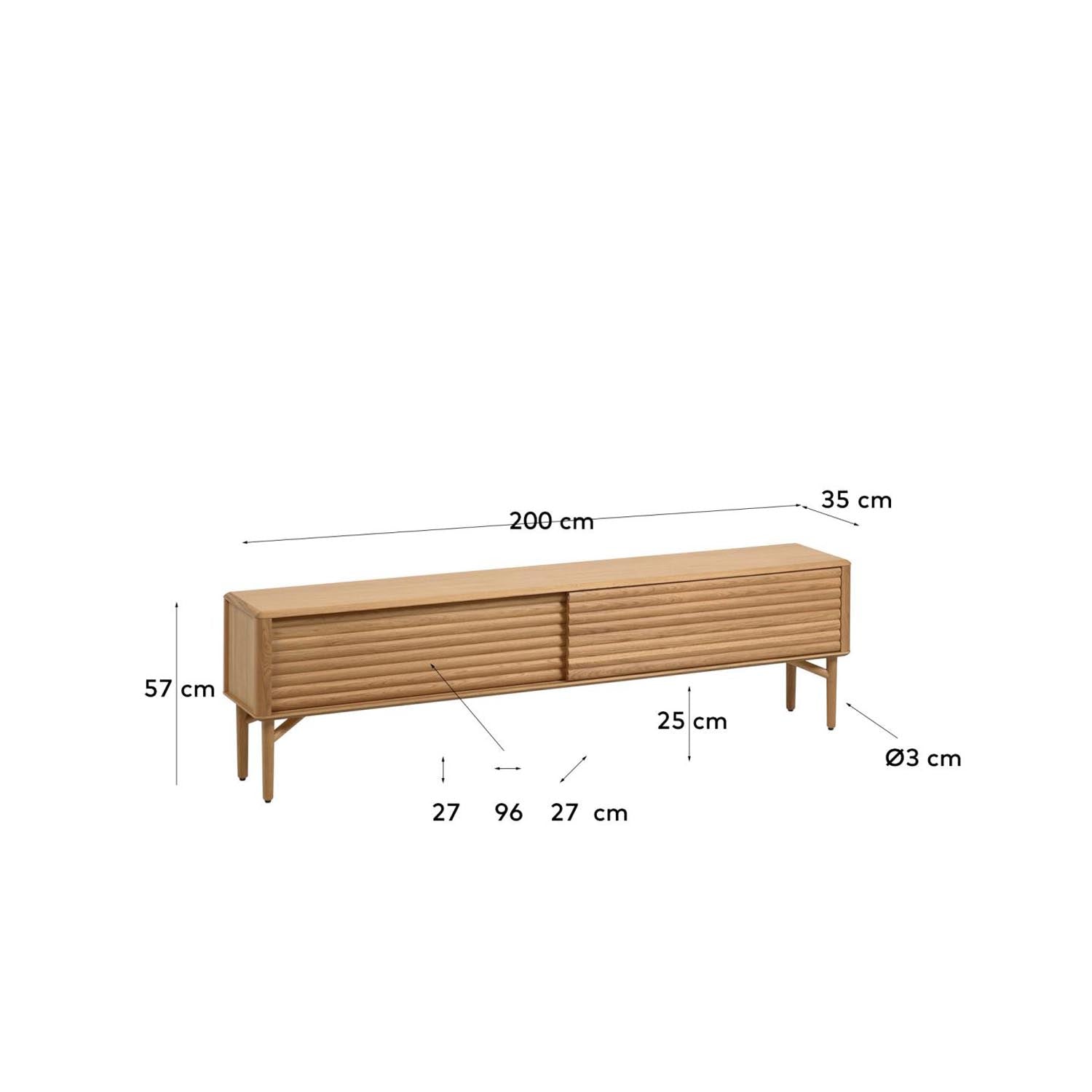 Lenon TV-Schrank 2 Türen aus massiver Eiche und Furnier 200 x 57 cm FSC MIX Credit in Natur präsentiert im Onlineshop von KAQTU Design AG. Sideboard ist von Kave Home