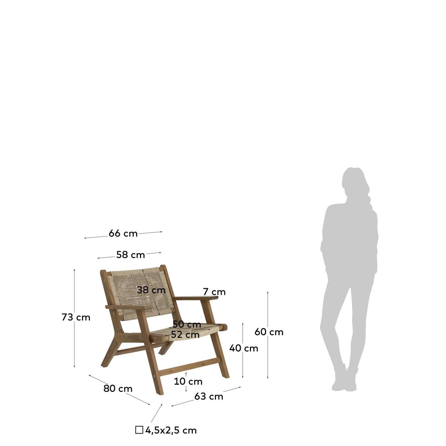 Eleganter Geralda Sessel aus FSC-zertifiziertem Akazienholz mit dunklem Finish, perfekt für entspannte Stunden im Freien.