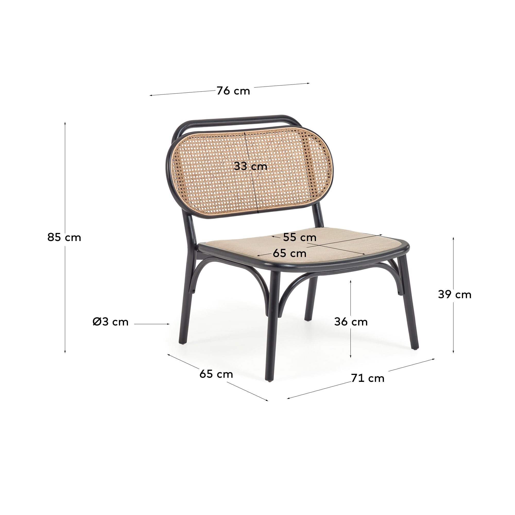 Doriane armchair solid elm black lacquer finish upholstered seat