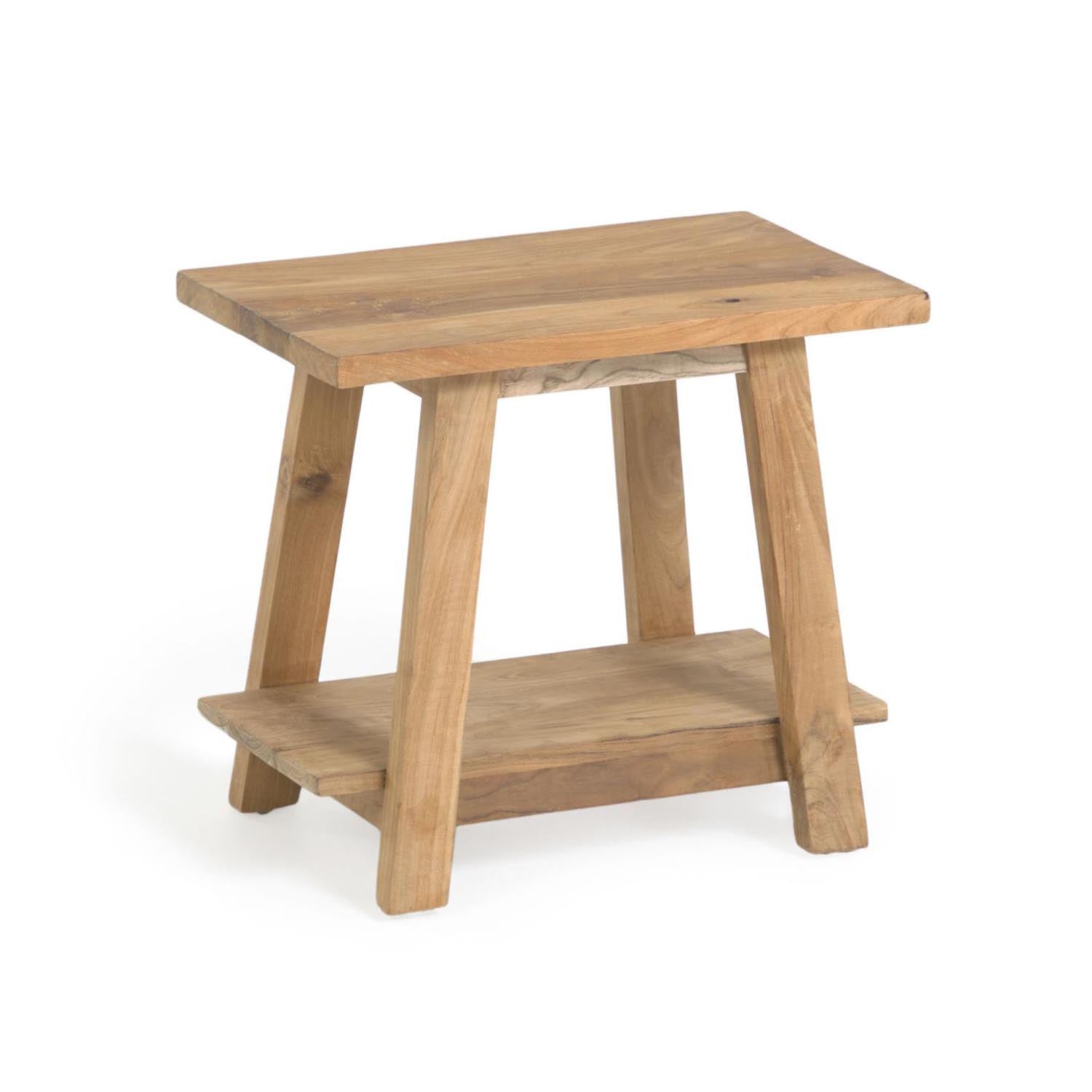 Eleganter Safara Fusshocker aus recyceltem Teakholz, robust, nachhaltig, vielseitig, verleiht jedem Raum Stil und Wärme.