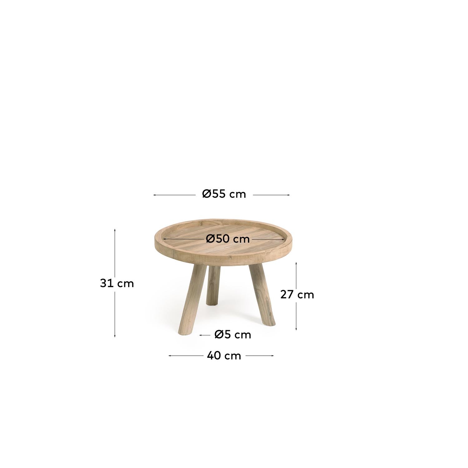 Glenda runder Couchtisch aus massivem Teakholz Ø 55 cm in Natur präsentiert im Onlineshop von KAQTU Design AG. Beistelltisch ist von Kave Home