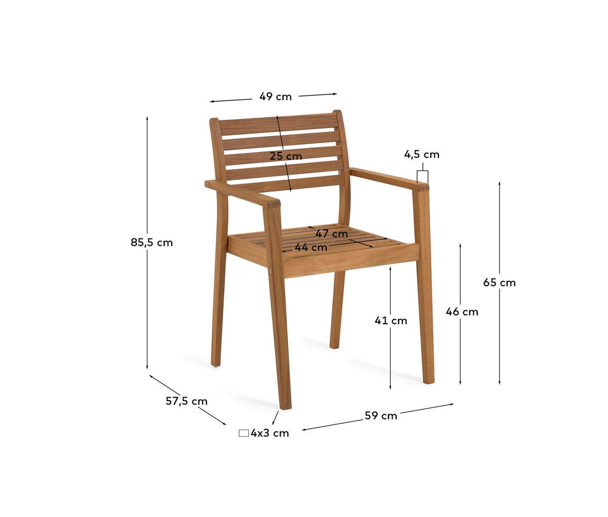 Stapelbarer Outdoor-Stuhl Hanzel aus massivem Akazienholz FSC 100% in Natur präsentiert im Onlineshop von KAQTU Design AG. Gartenstuhl mit Armlehnen ist von Kave Home