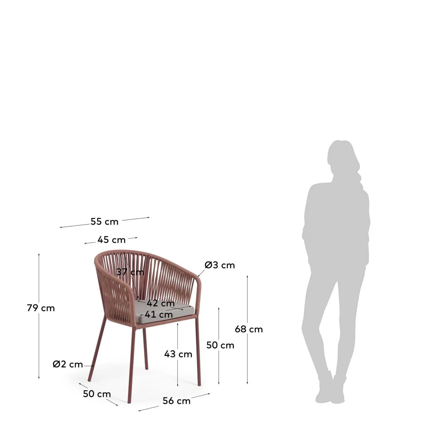 Yanet Stuhl: Terrakotta-Seil, verzinkter Stahl, stilvoll & robust.