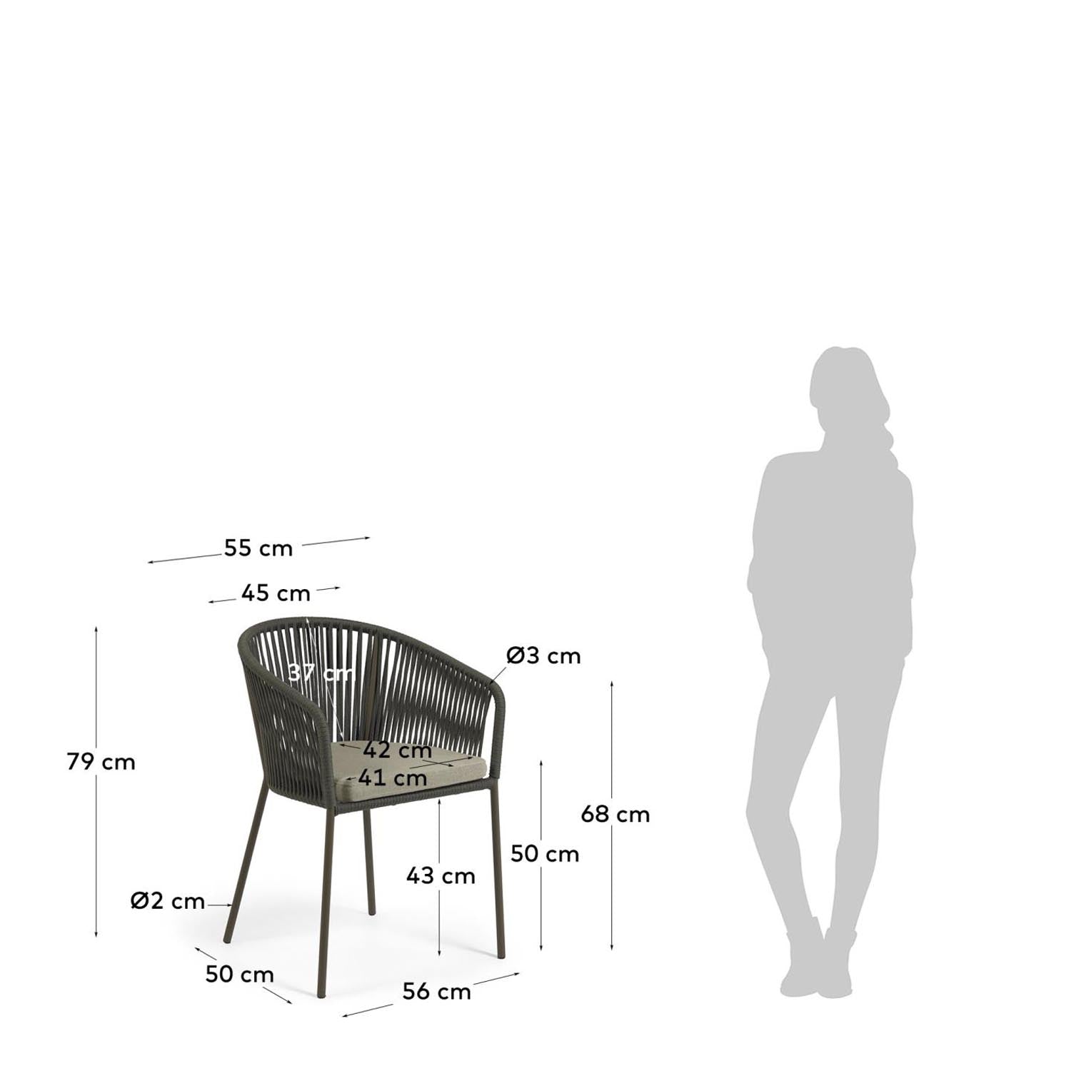 Yanet Stuhl in Grün: Handgeflochtenes Seil, stabile Stahlbeine. Ideal für Garten und Terrasse, vereint Komfort und modernes Design.