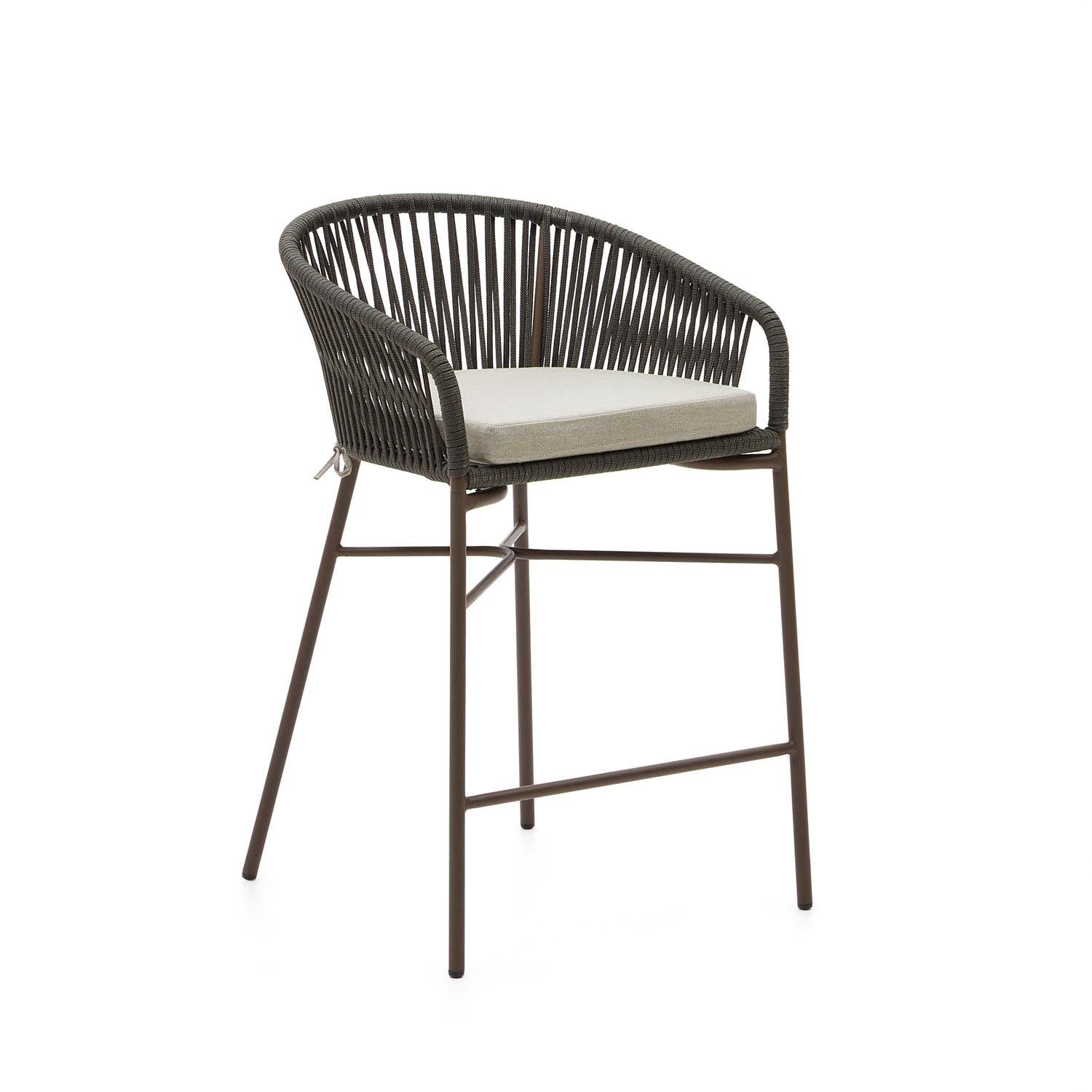 Moderner Yanet Hocker in Grün, aus Seil und verzinktem Stahl, 58 cm hoch. Ideal für drinnen und draussen, stilvoll und langlebig.