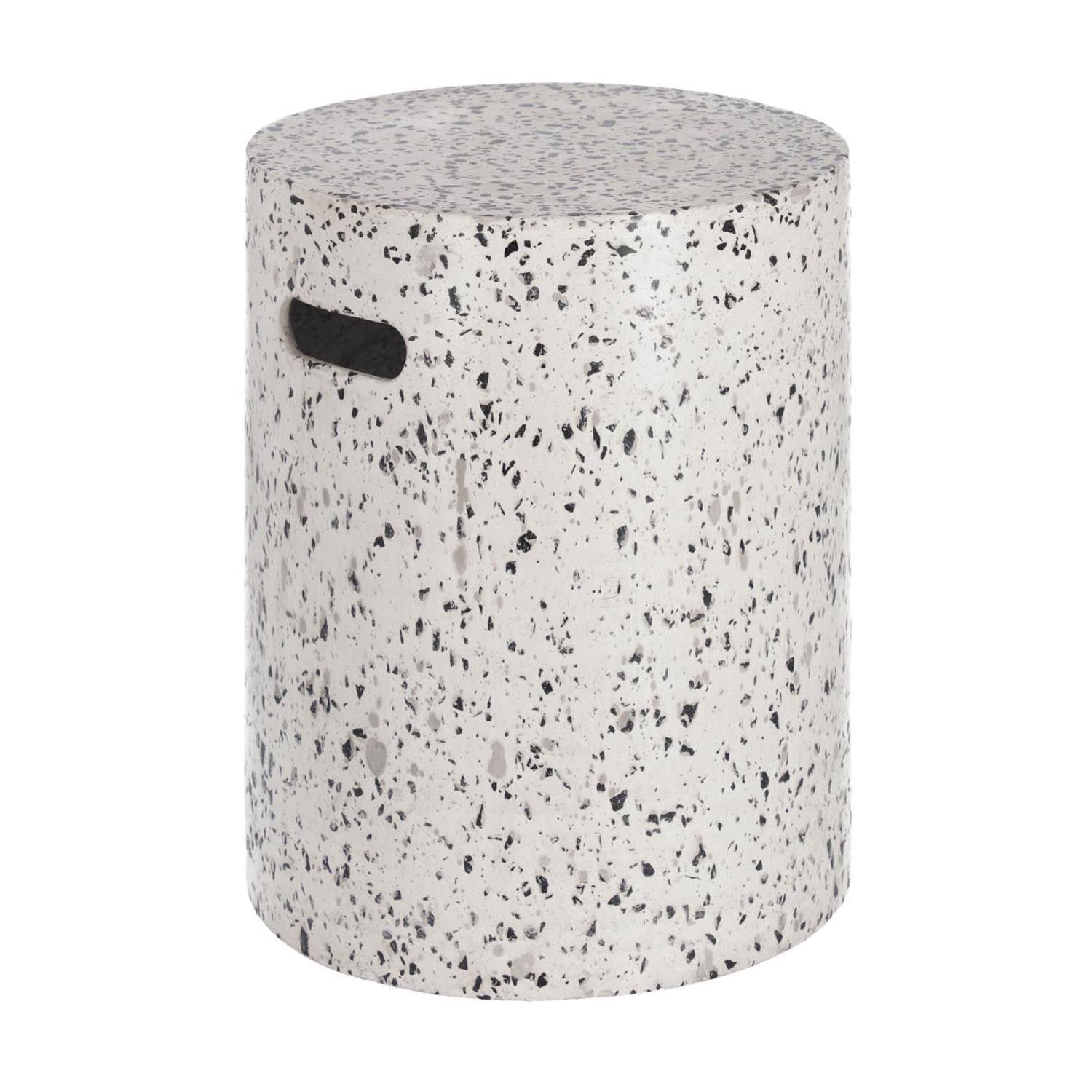 Stilvolle Jenell Fussablage aus weissem Terrazzo, Ø 35 cm, wetterfest, ideal für modernen Outdoor-Bereich.