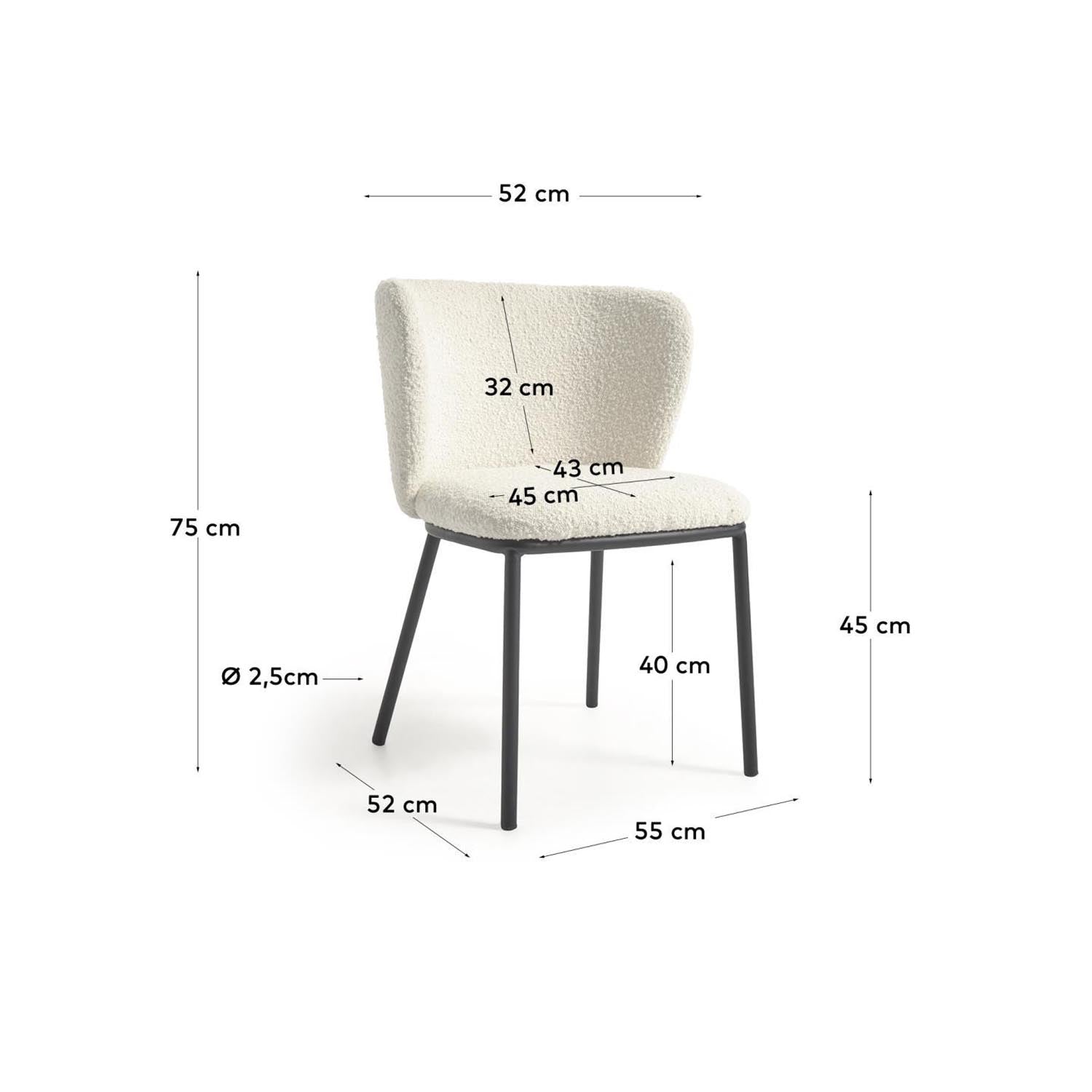 Ciselia Stuhl: Eleganter Bouclé-Stuhl mit stabilen Stahlbeinen, ideal für Esszimmer und Wohnzimmer. Hochwertiger Komfort trifft modernes Design.