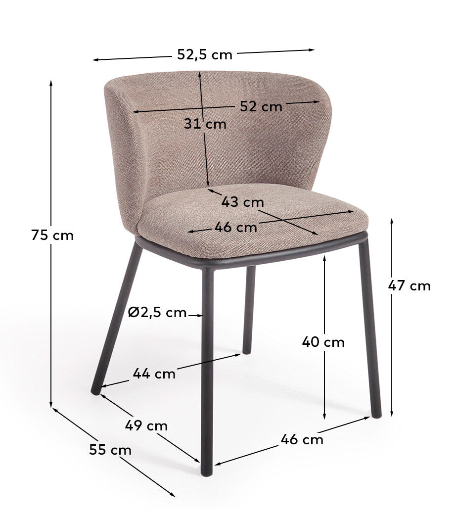 Ciselia Stuhl hellbraune Chenille und Stahlbeinen mit schwarzem Finish, FSC Mix Credit in Braun präsentiert im Onlineshop von KAQTU Design AG. Stuhl ist von Kave Home