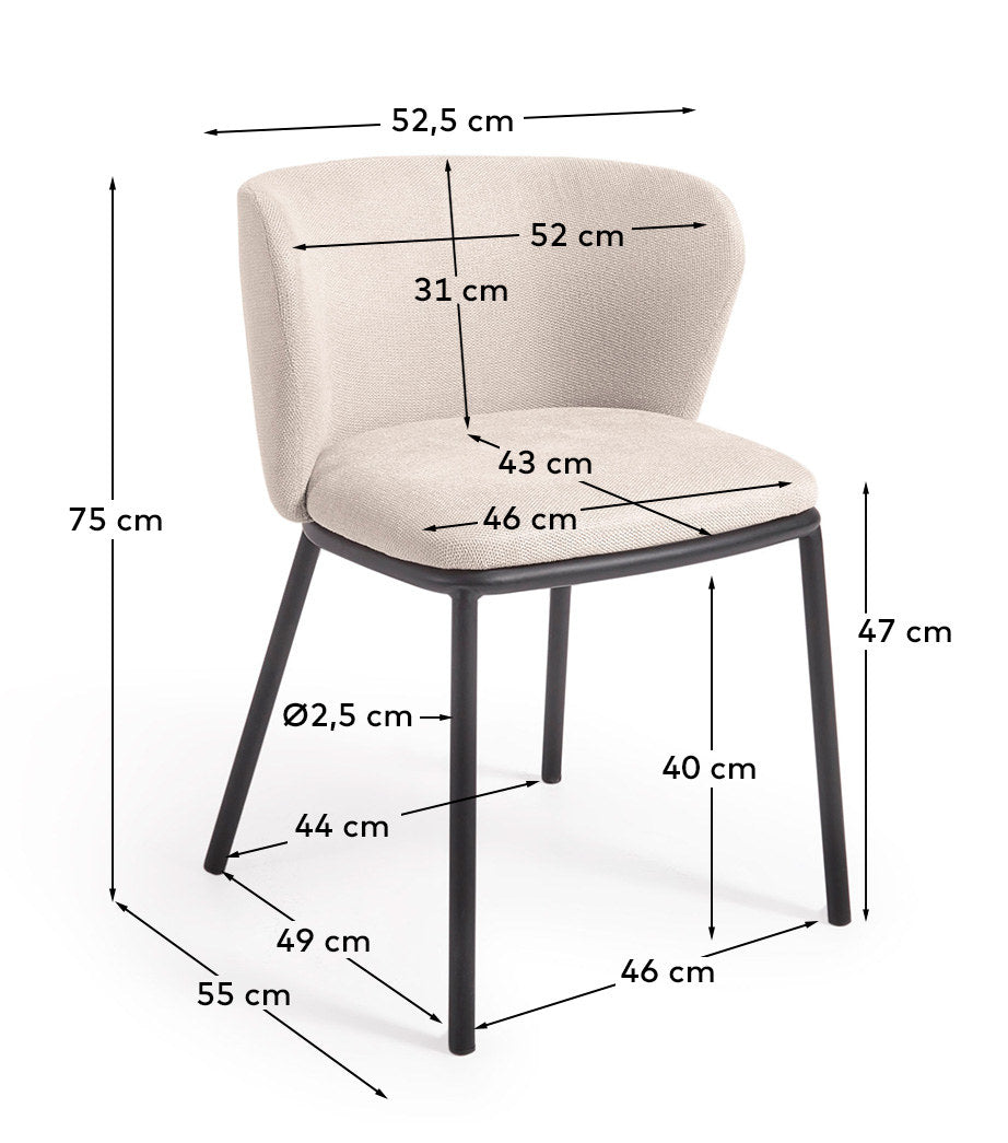 Ciselia Stuhl beiger Chenille und Stahlbeinen mit schwarzem Finish, FSC Mix Credit in Beige präsentiert im Onlineshop von KAQTU Design AG. Stuhl ist von Kave Home