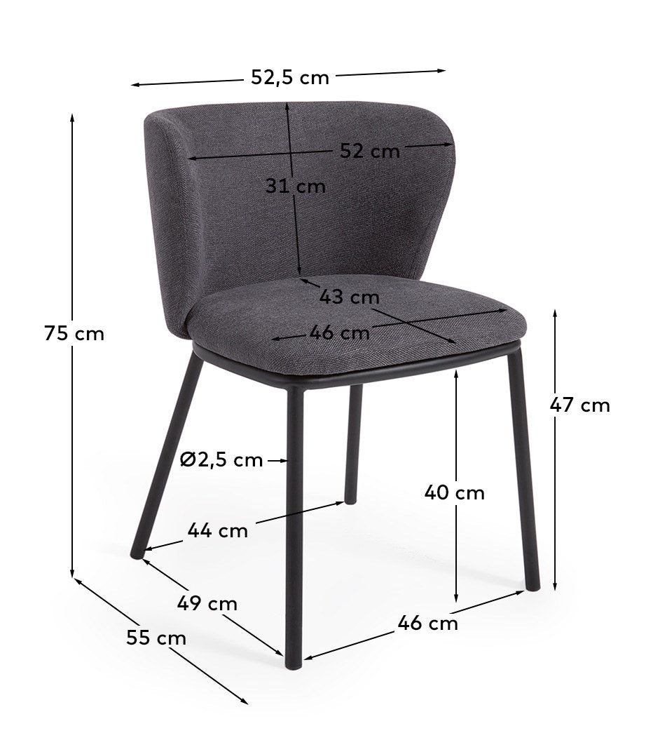 Ciselia Stuhl dunkelgrauer Chenille und Stahlbeinen mit schwarzem Finish, FSC Mix Credit in Grau präsentiert im Onlineshop von KAQTU Design AG. Stuhl ist von Kave Home