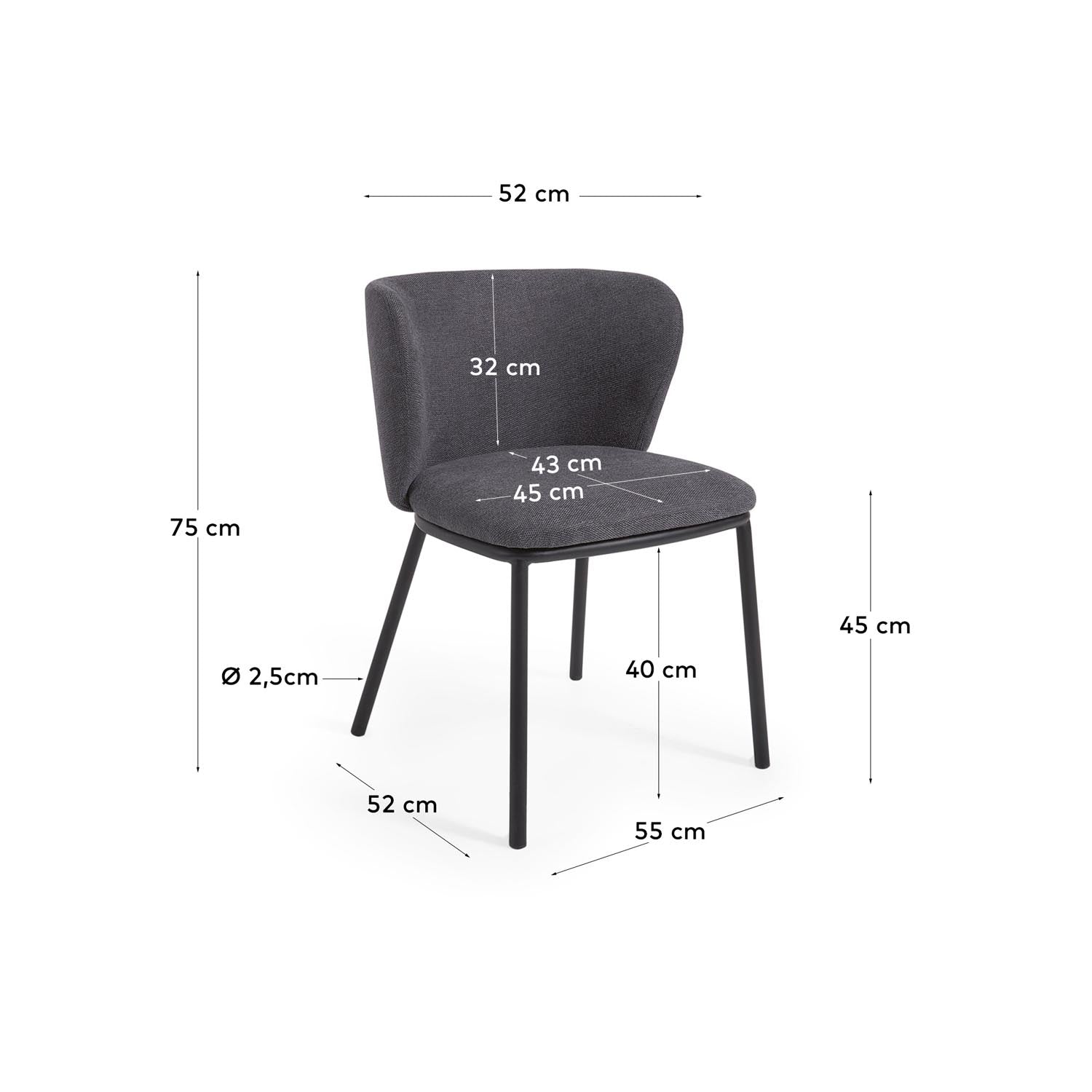 Ciselia Stuhl: Eleganter dunkelgrauer Chenille-Stuhl mit stabilen Stahlbeinen. Ideal für stilvolle Wohnräume und höchsten Komfort.