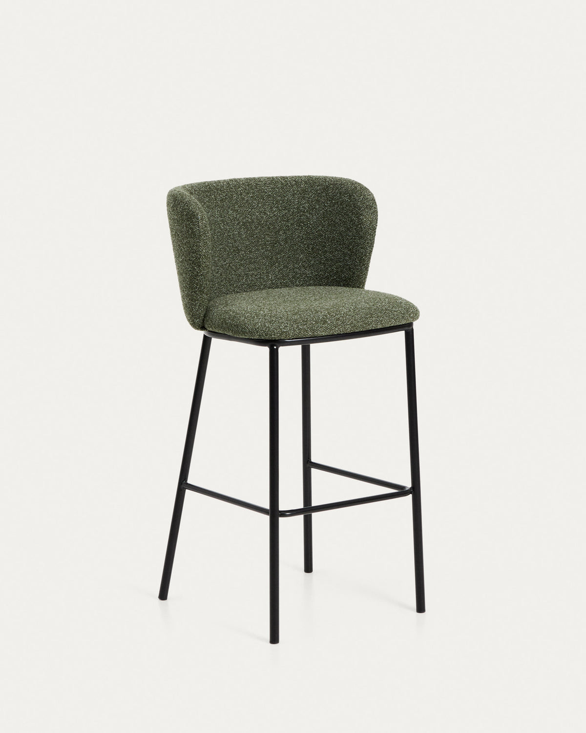 Hocker Ciselia in dicker, dunkelgrüner Chenille mit Stahlbeinen mit schwarzem Finish, FSC Mix Credit, 75 cm in Dunkelgrün präsentiert im Onlineshop von KAQTU Design AG. Barstuhl ist von Kave Home