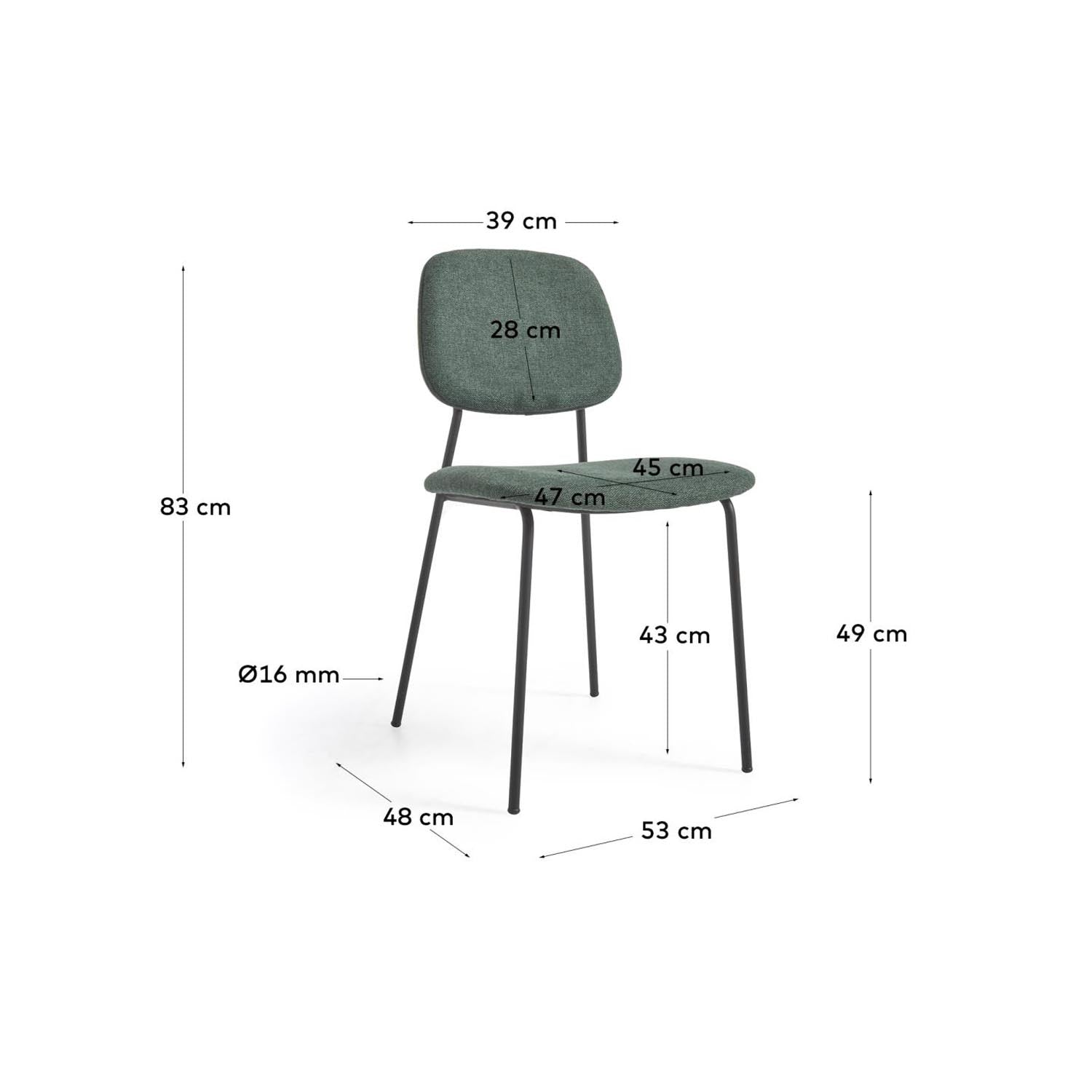 Benilda stapelbarer dunkelgrüner Stuhl mit Eichenfurnier und Stahl schwarz FSC Mix Credit in Grün präsentiert im Onlineshop von KAQTU Design AG. Stuhl ist von Kave Home