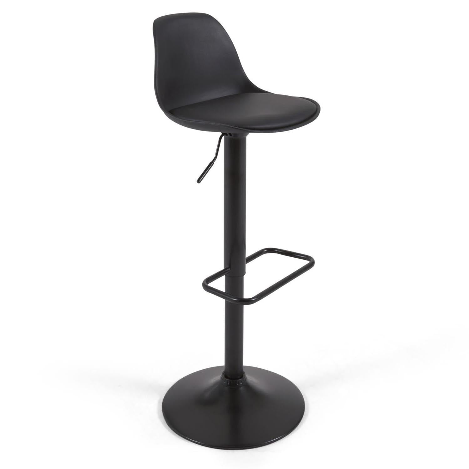 Hocker Orlando - T aus schwarzem Kunstleder und mattschwarzem Stahl 60-82 cm in Schwarz präsentiert im Onlineshop von KAQTU Design AG. Hocker ist von Kave Home