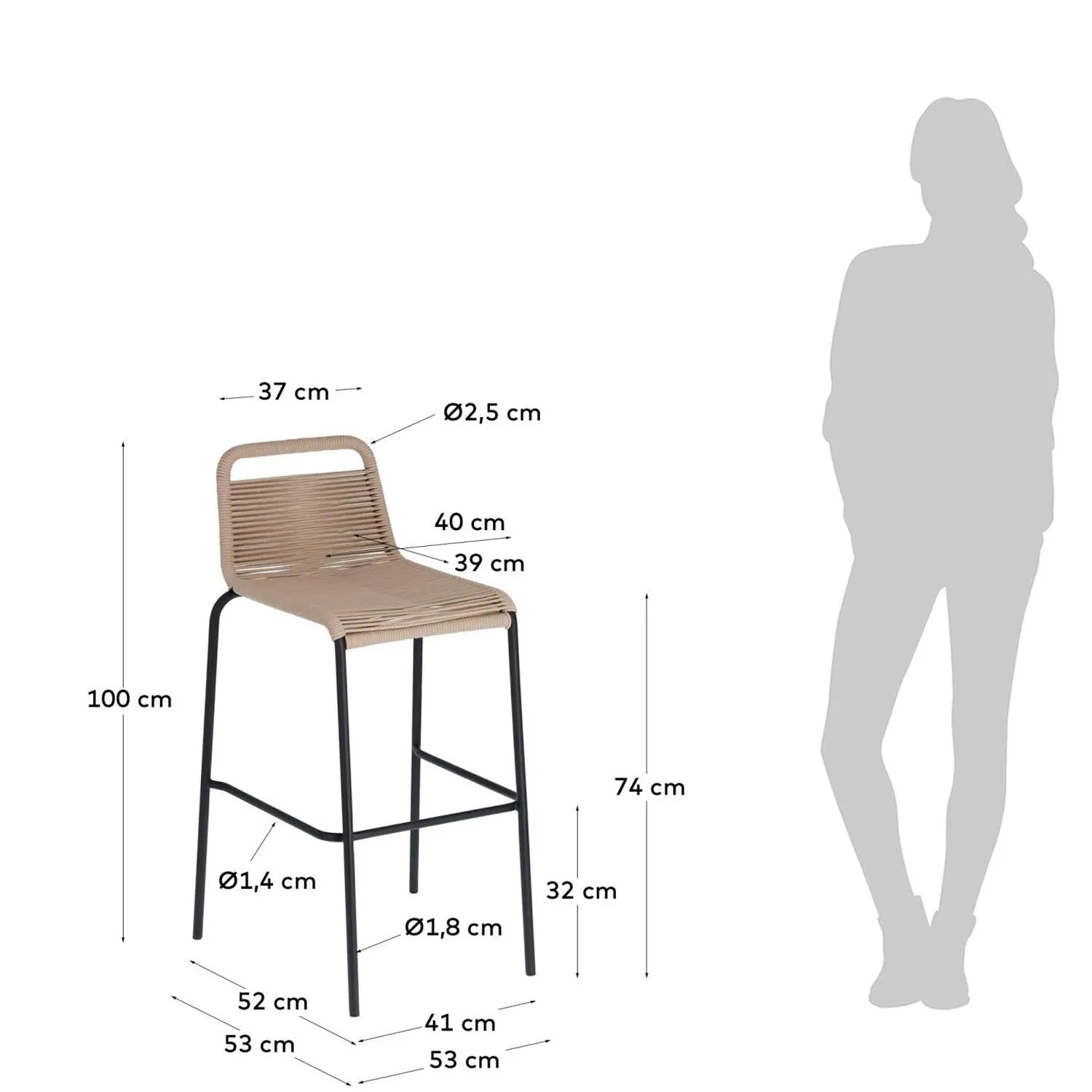 Lambton Hocker: Stilvoller Sitz aus braunem Seil und schwarzem Stahl.