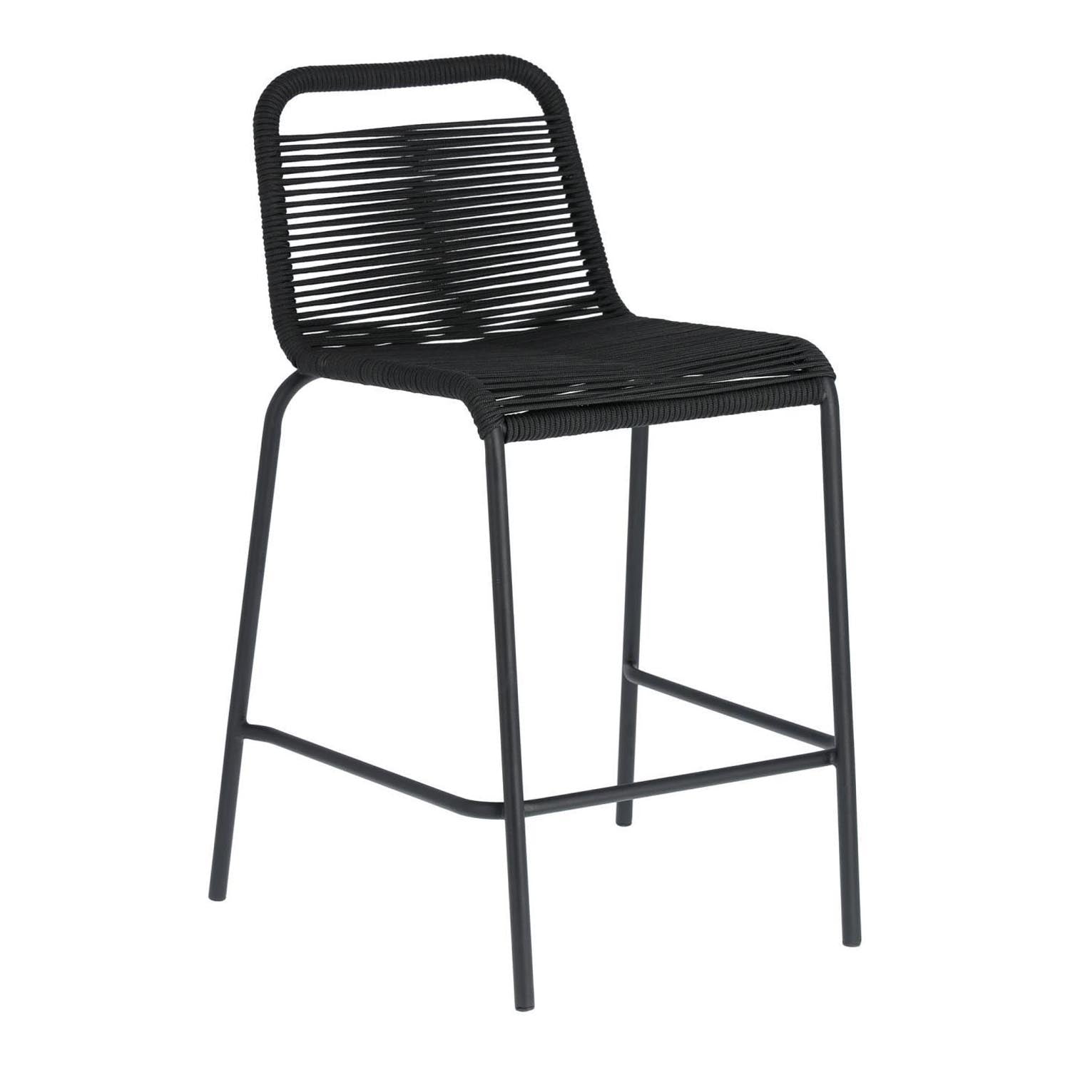 Lambton stapelbarer Hocker aus schwarzem Seil und Stahl mit schwarzem Finish Höhe 62 cm in Schwarz präsentiert im Onlineshop von KAQTU Design AG. Hocker Outdoor ist von Kave Home