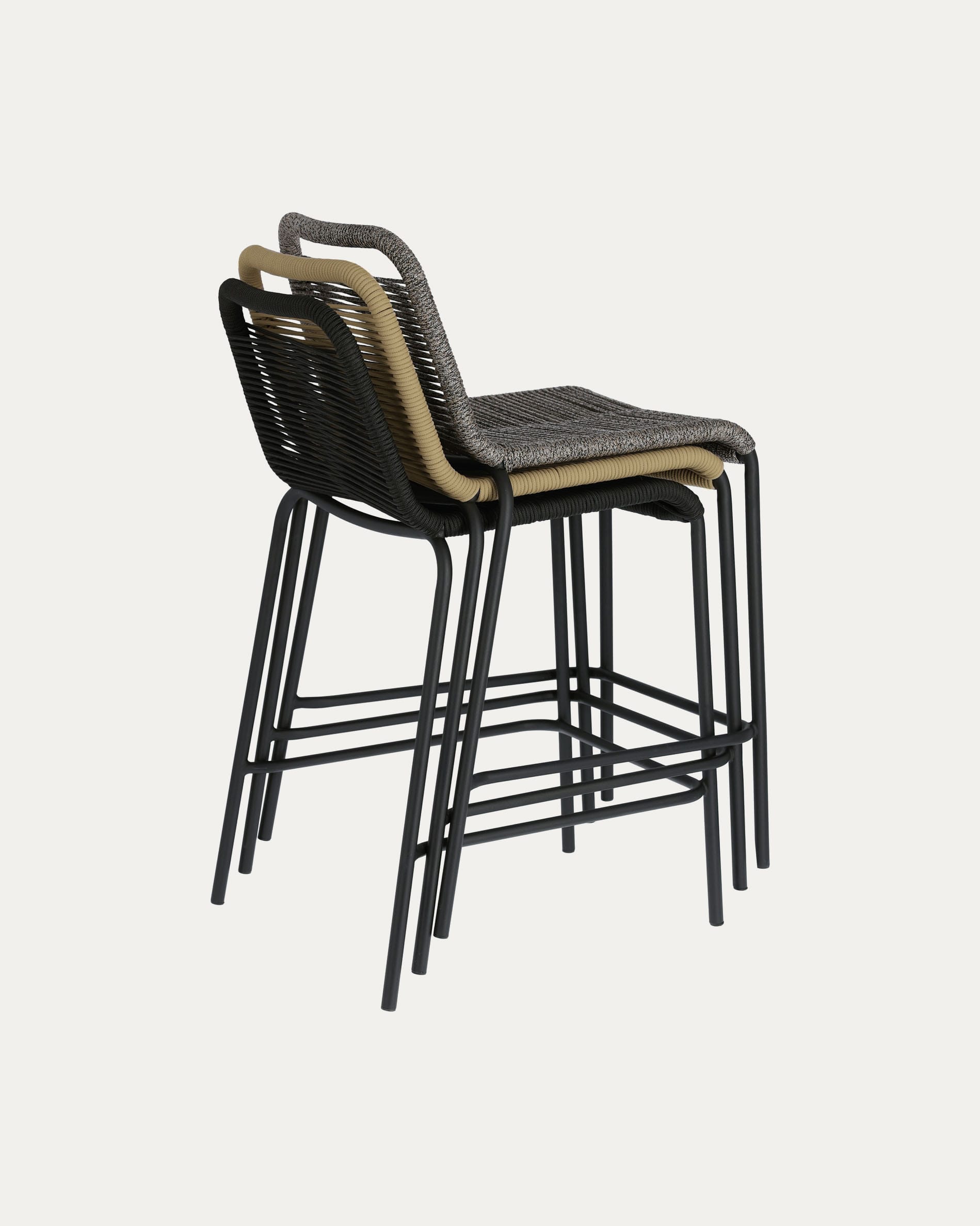 Moderner Lambton Hocker, 62 cm hoch, aus braunem Seil und schwarzem Stahl, ideal für stilvolle und zeitgemässe Einrichtungen.